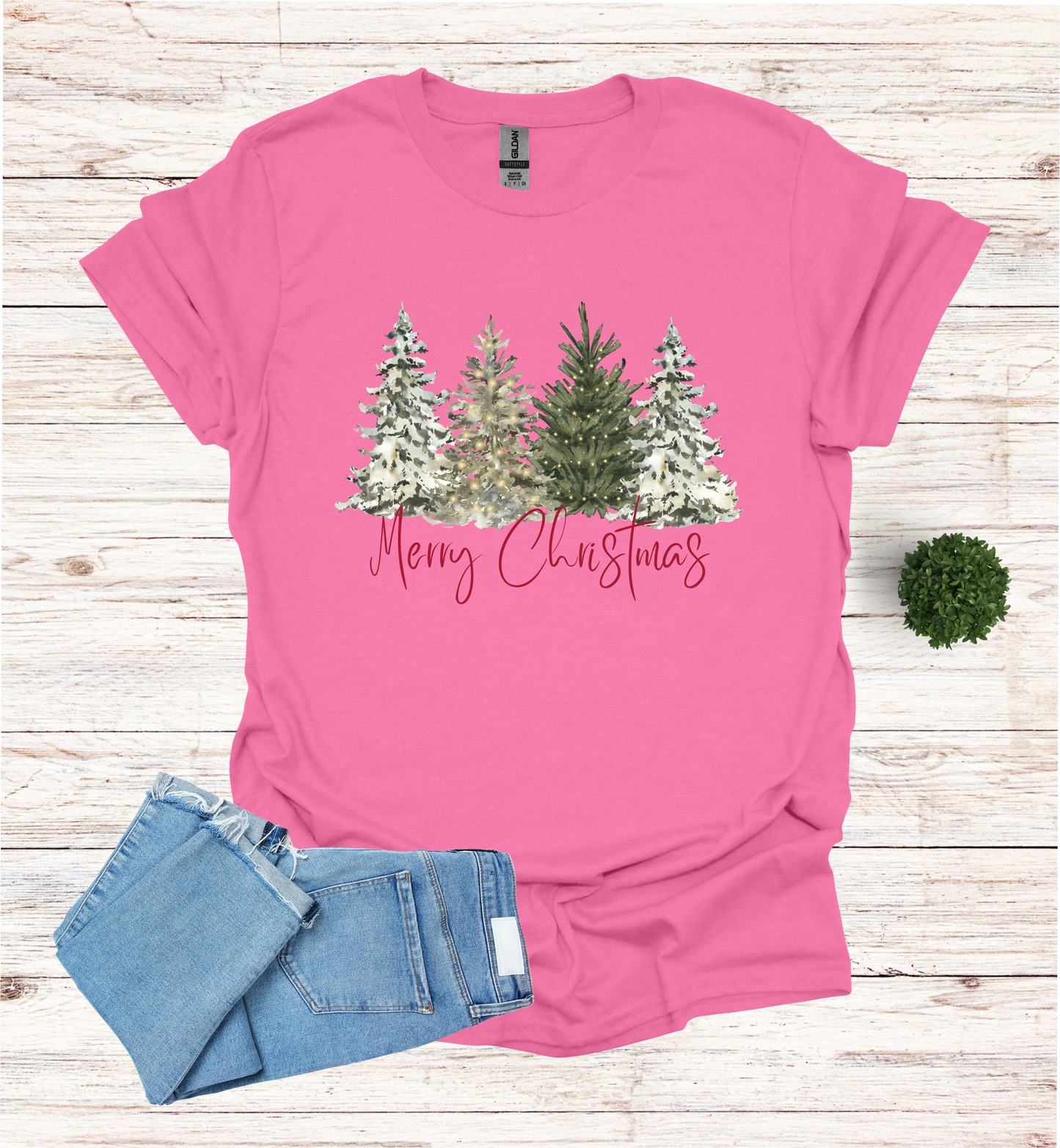 Merry Christmas with Water Color Christmas Trees T-Shirt