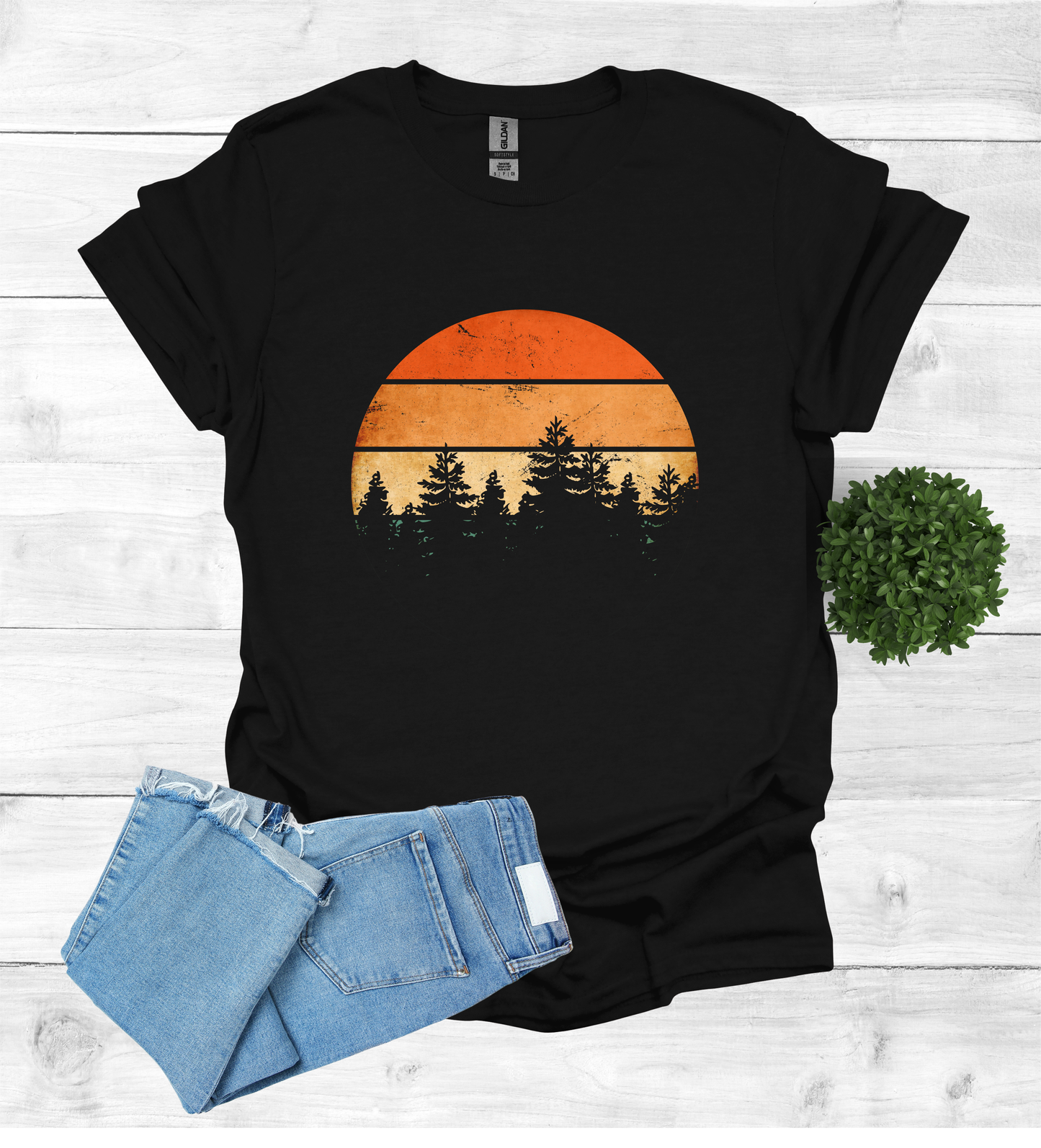 Beautiful Retro Pine Tree forest, Retro sunset Shirt