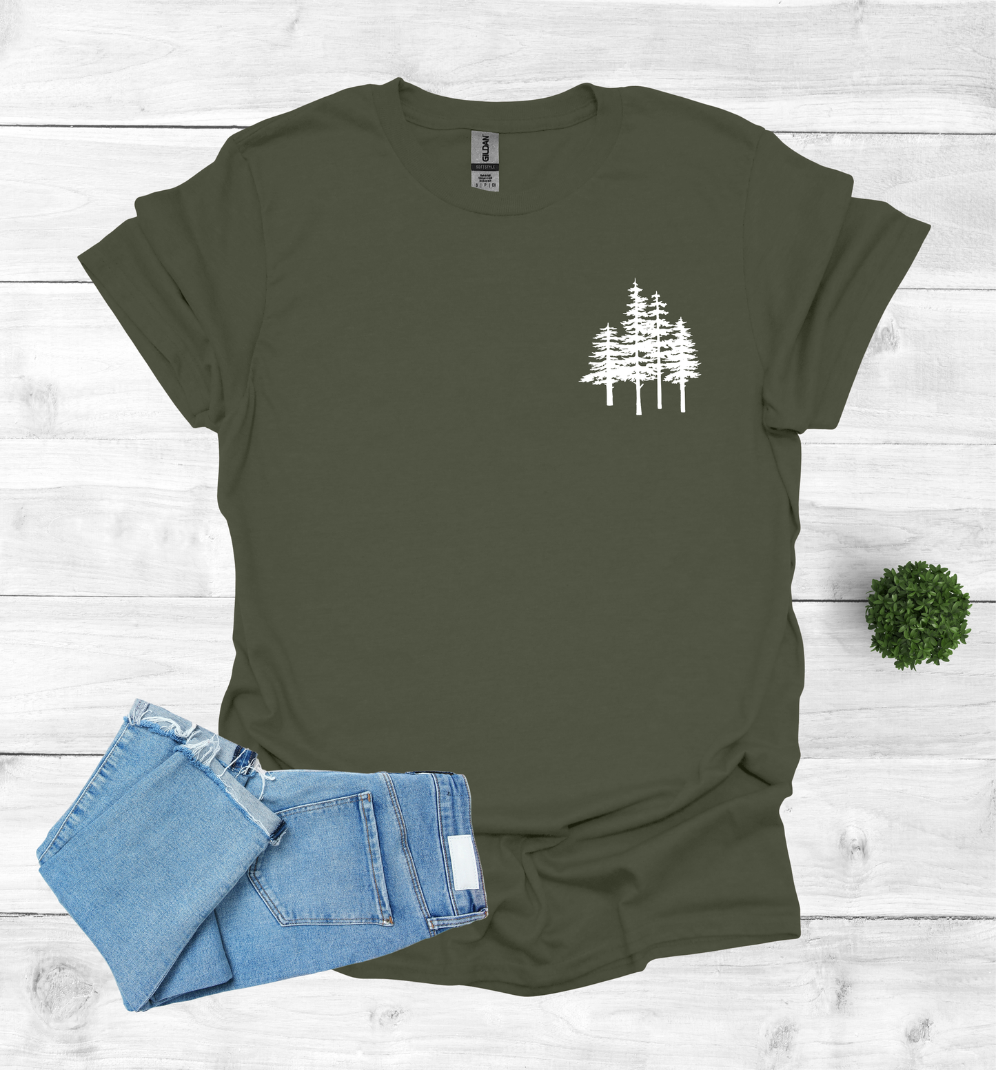 Pine trees chest design on a T-Shirt
