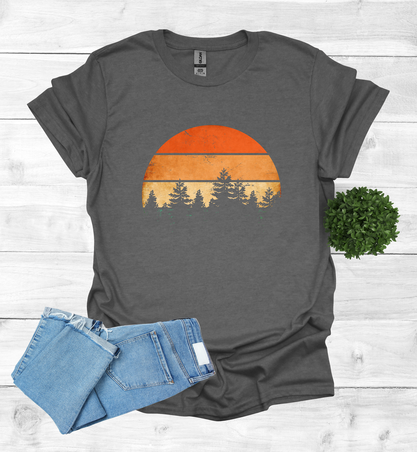 Beautiful Retro Pine Tree forest, Retro sunset Shirt