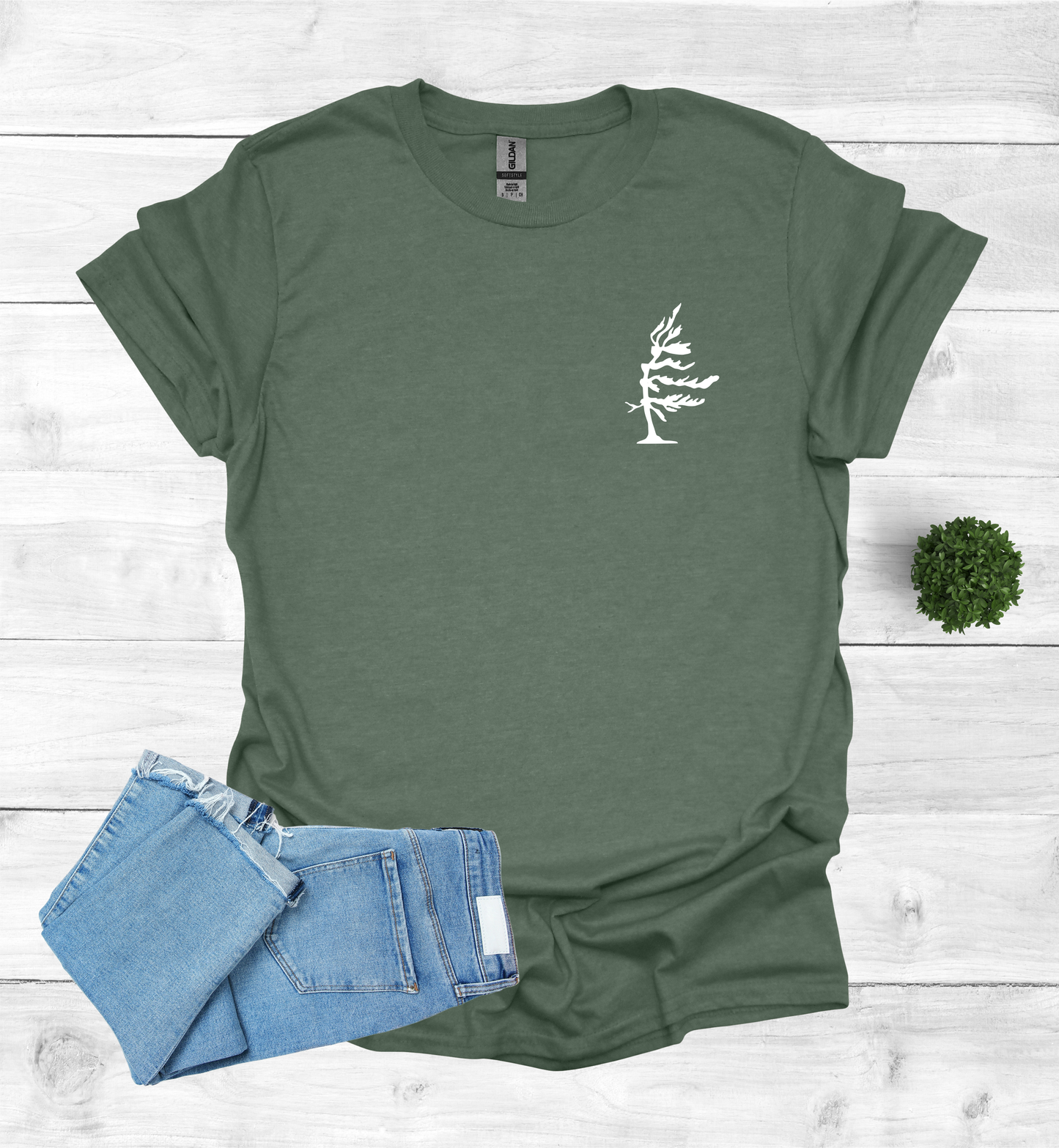 Wind Swept Pine Tree Chest Logo