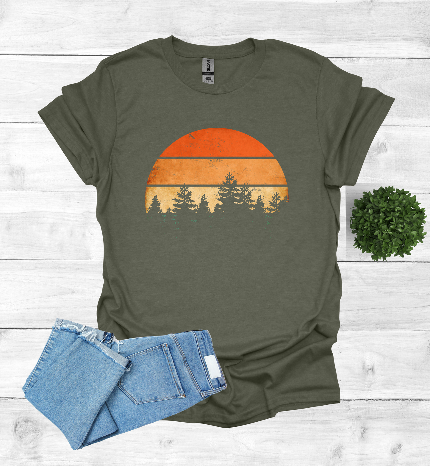 Beautiful Retro Pine Tree forest, Retro sunset Shirt