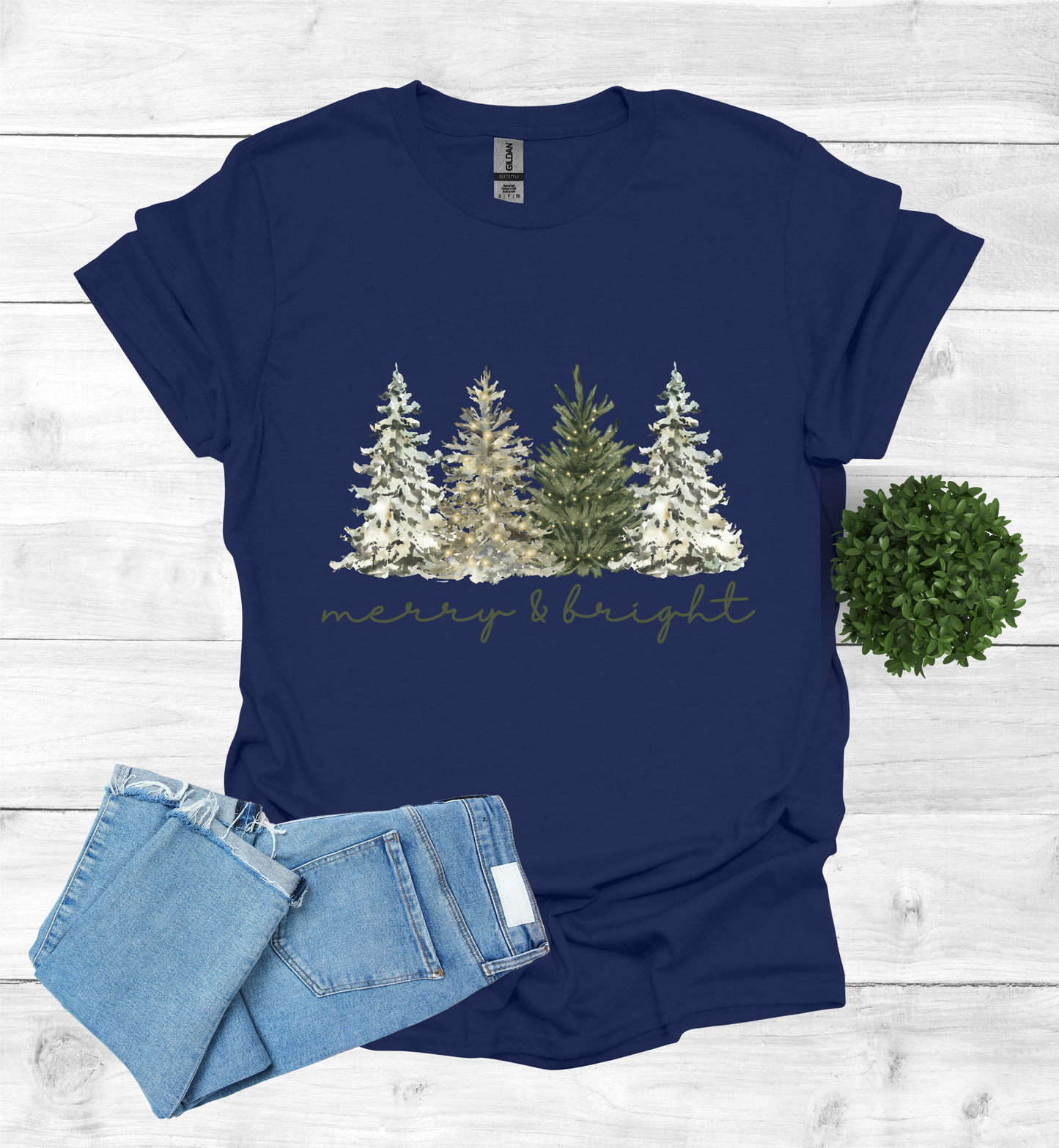 Merry and Bright Water Color Christmas Trees Shirt