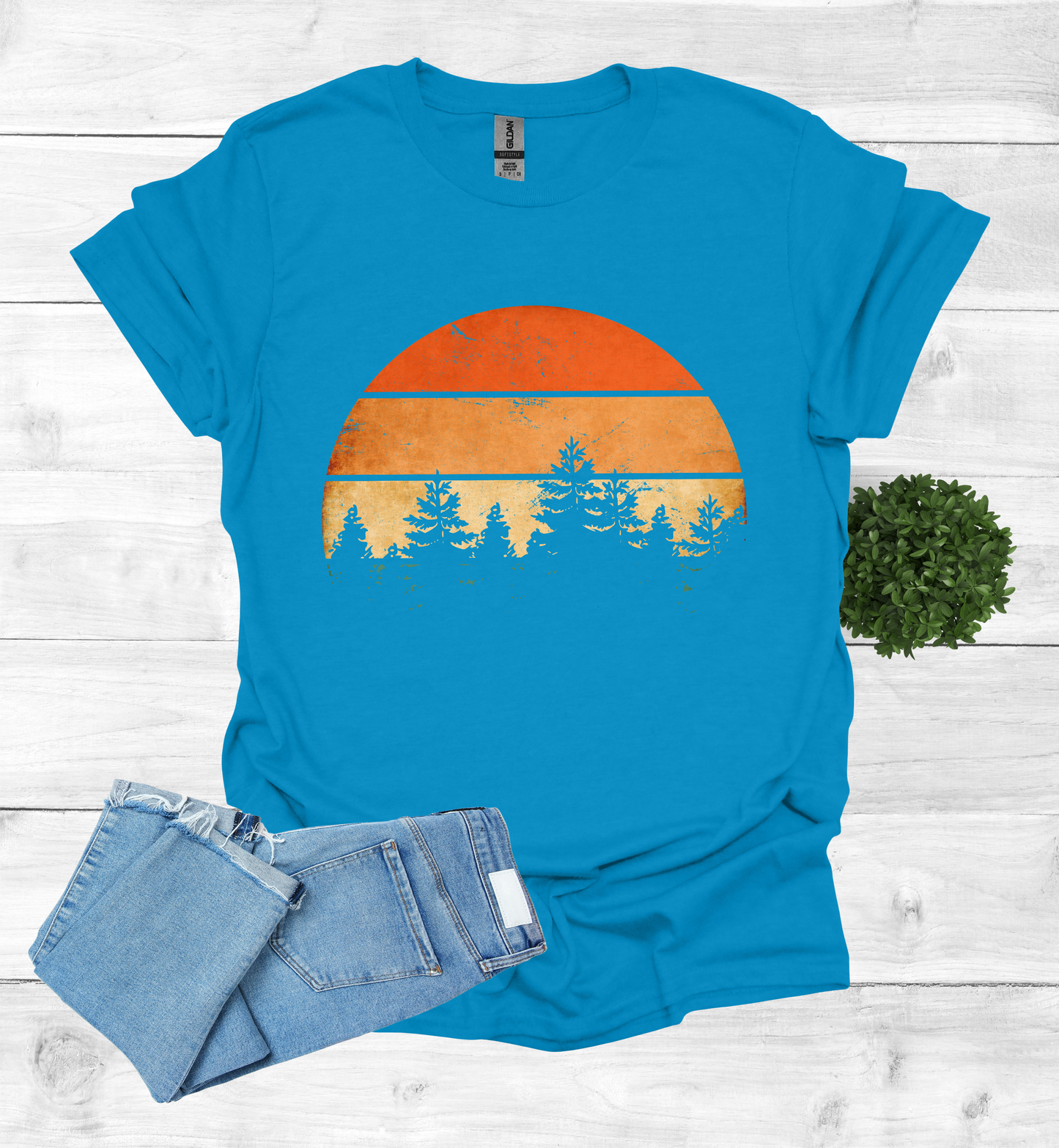 Beautiful Retro Pine Tree forest, Retro sunset Shirt1