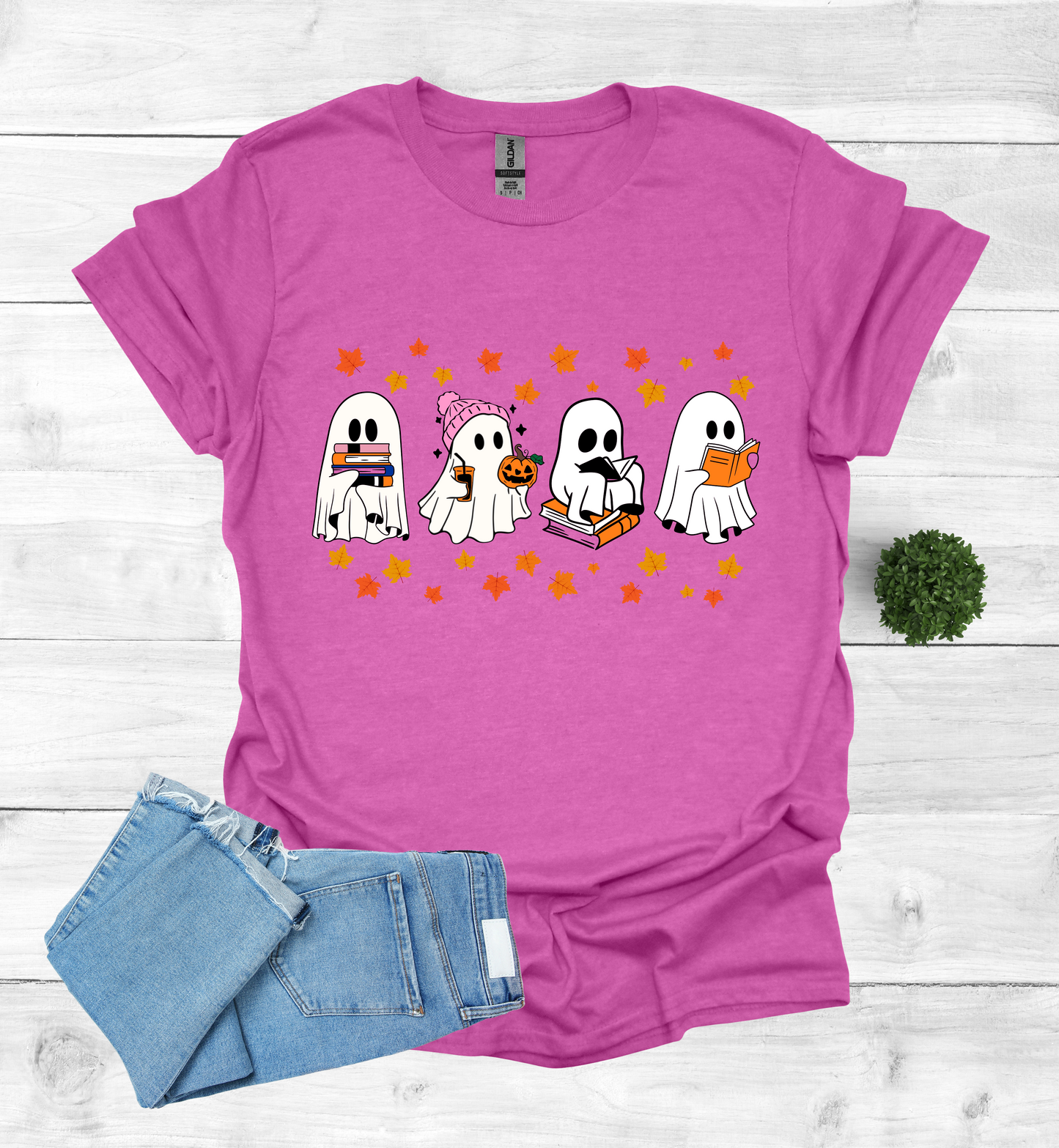 Ghost Reading Books and Falling Leaves Shirt