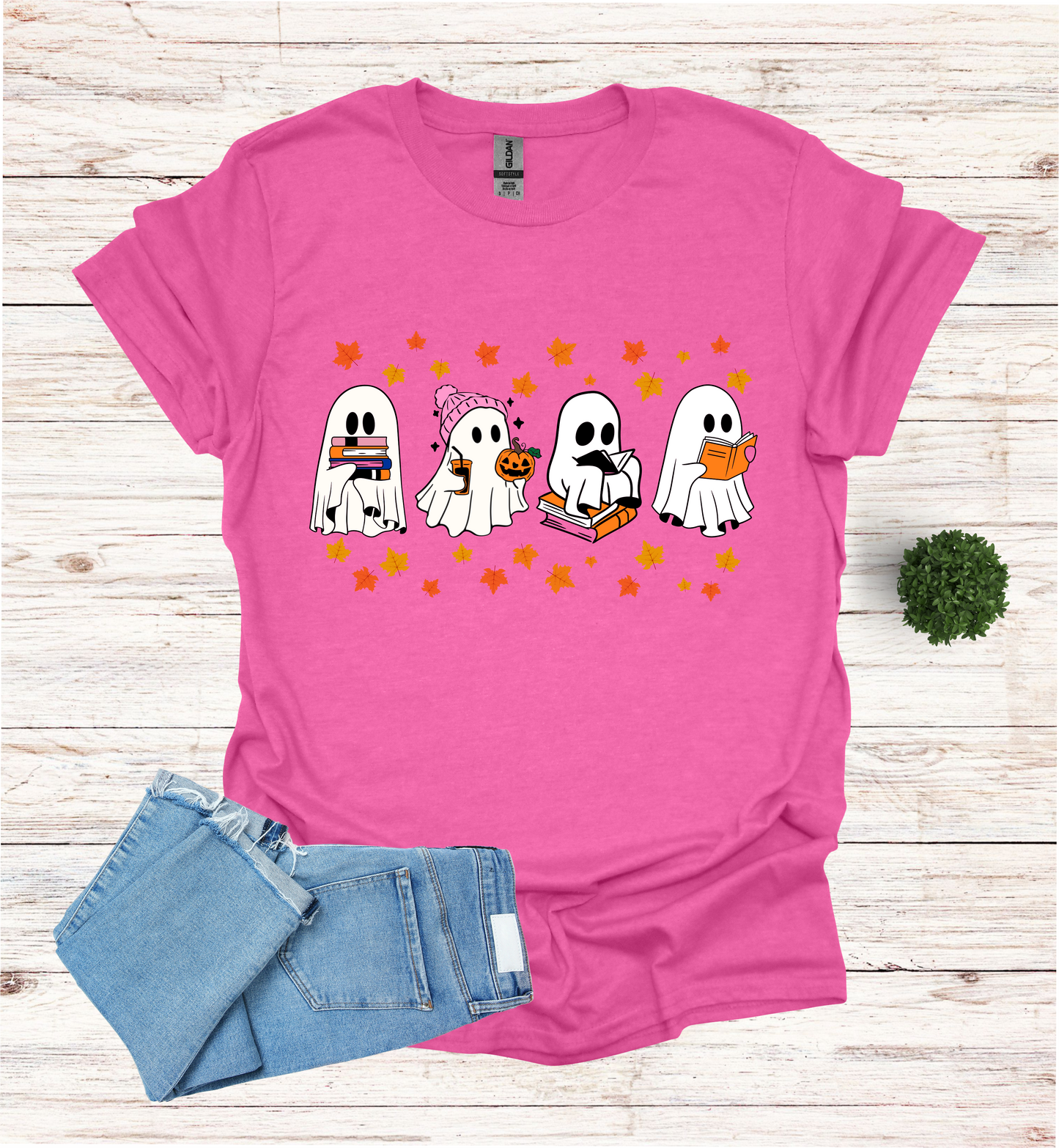 Ghost Reading Books and Falling Leaves Shirt