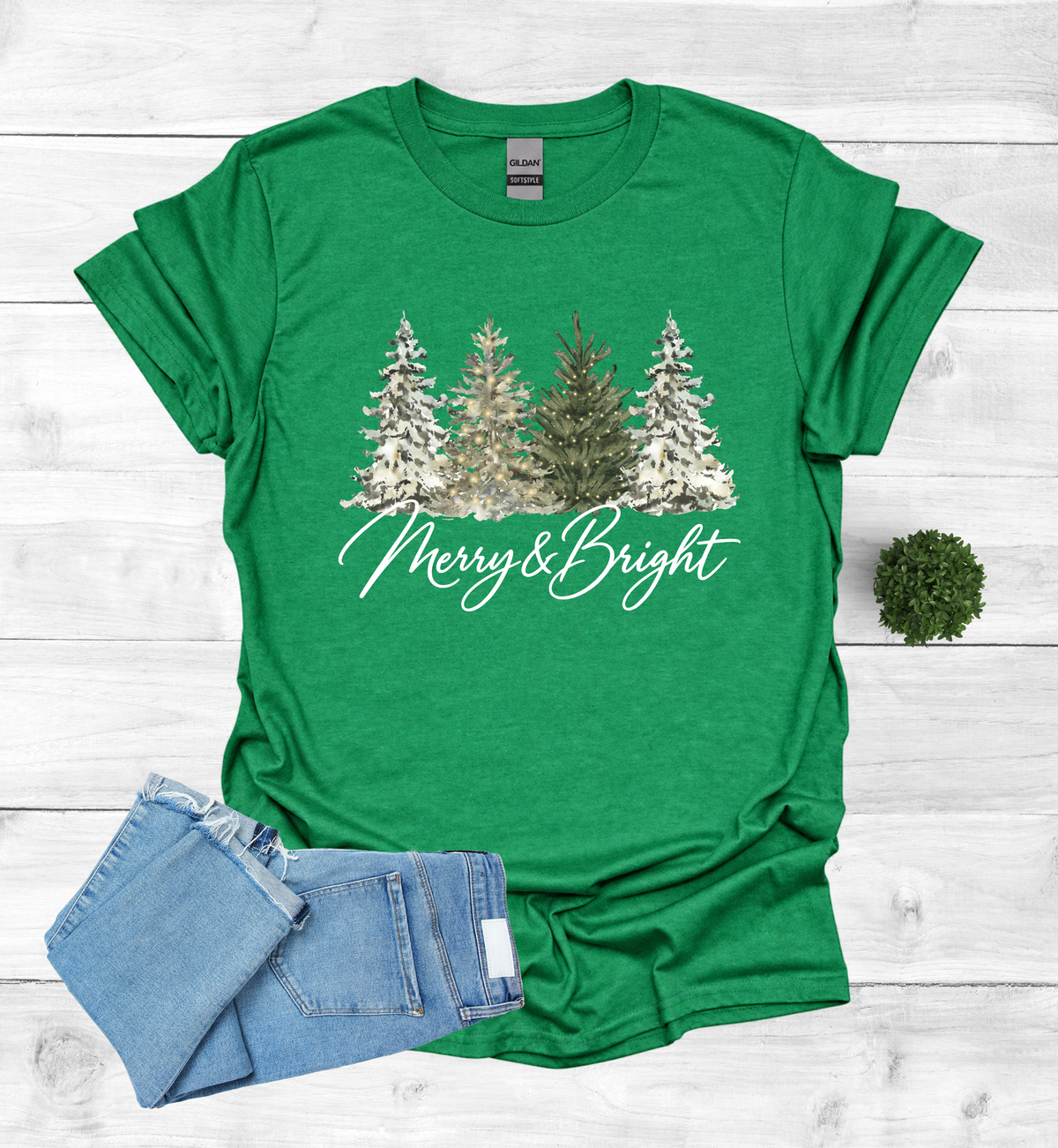 Merry and Bright Water Color Christmas Trees Shirt