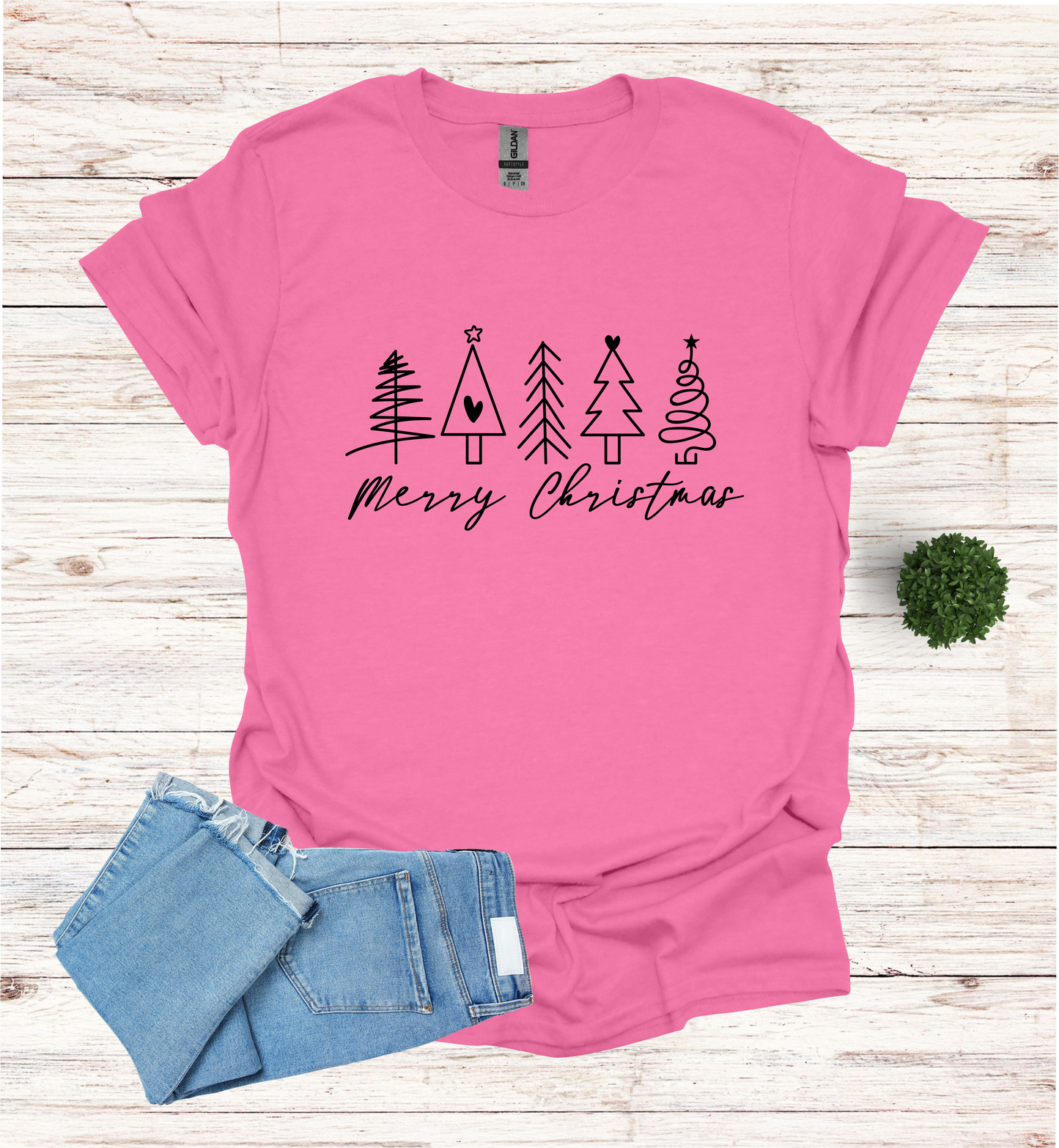 5 Christmas trees with Merry Christmas