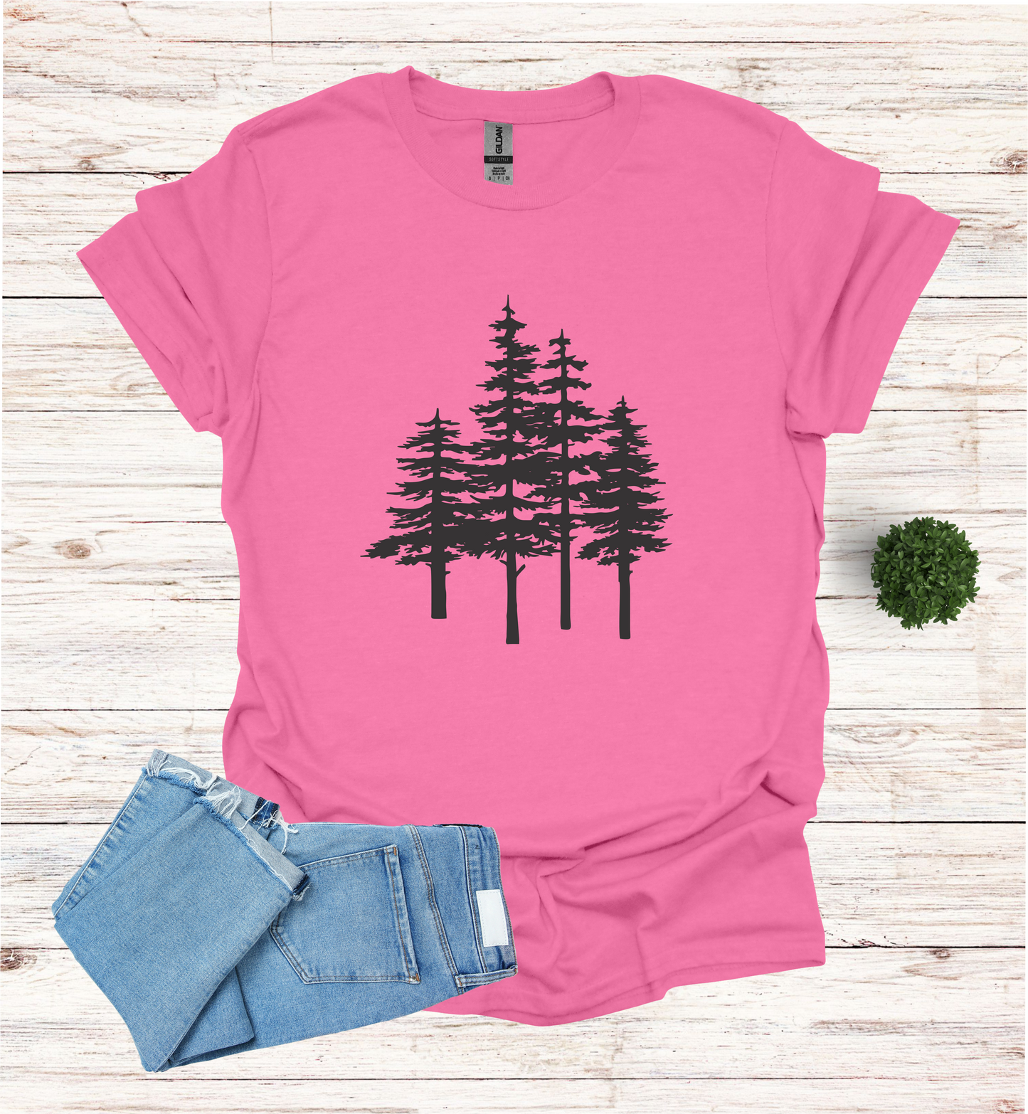 A unique pine trees design on a T-Shirt
