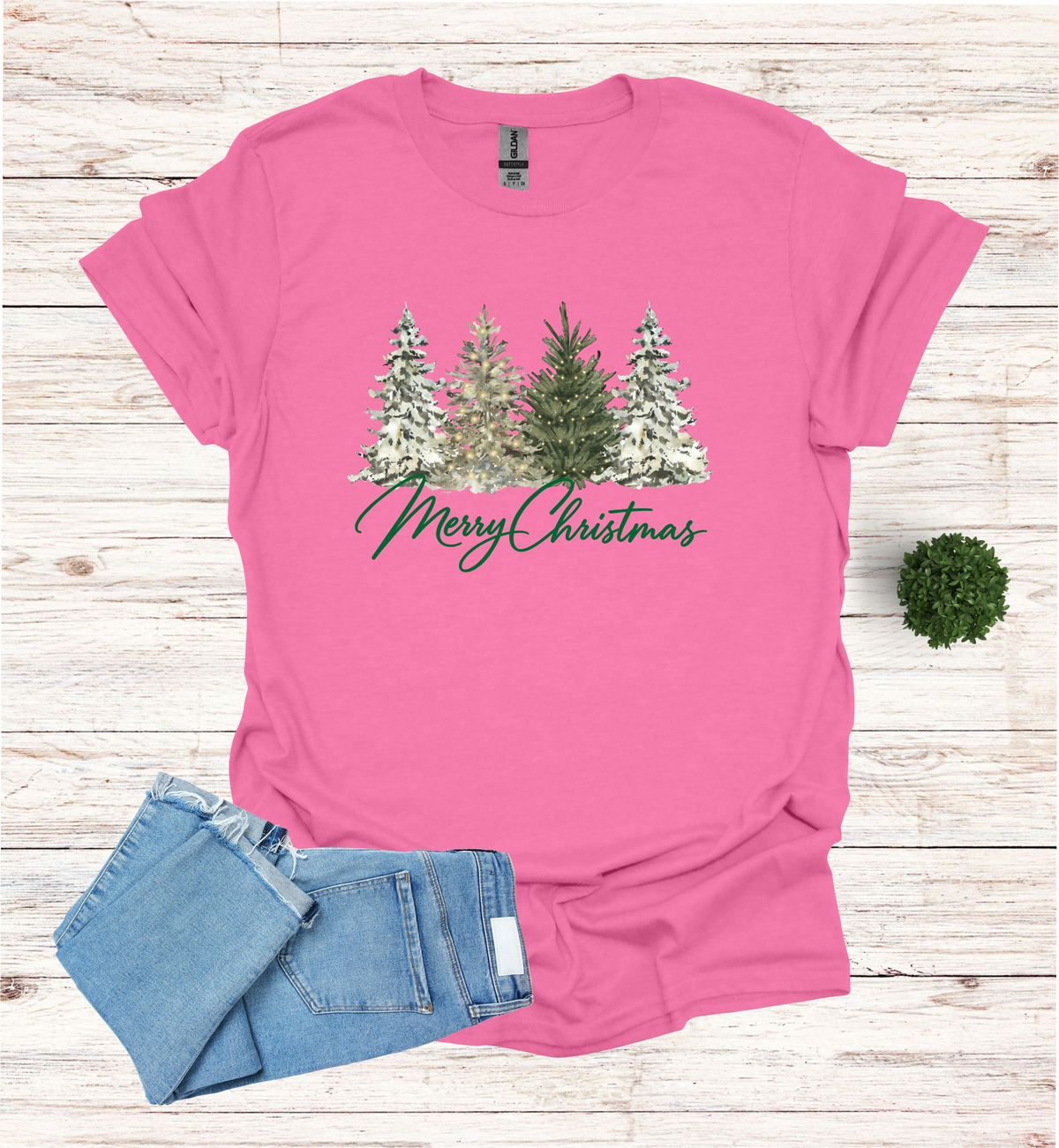 Merry Christmas with Water Color Christmas Trees T-Shirt