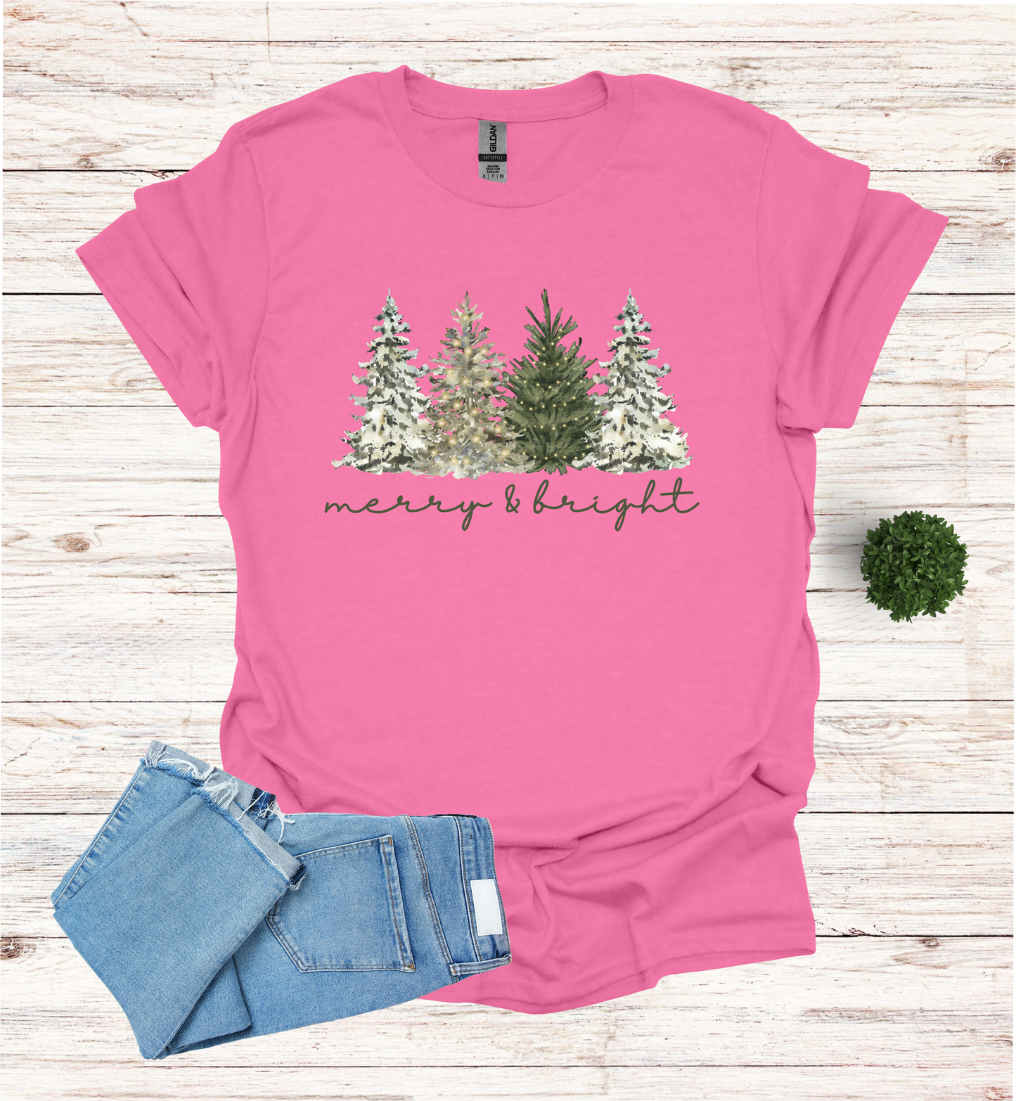 Merry and Bright Water Color Christmas Trees Shirt