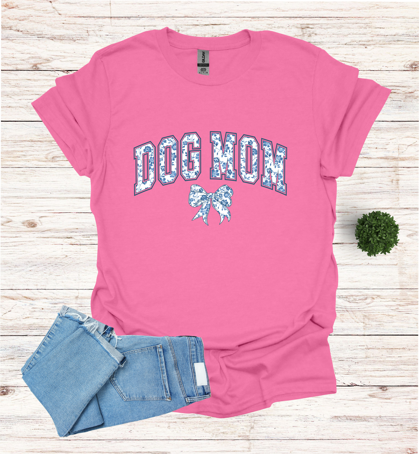 Dog Mom Chinoiserie Blue Coquette T-Shirt