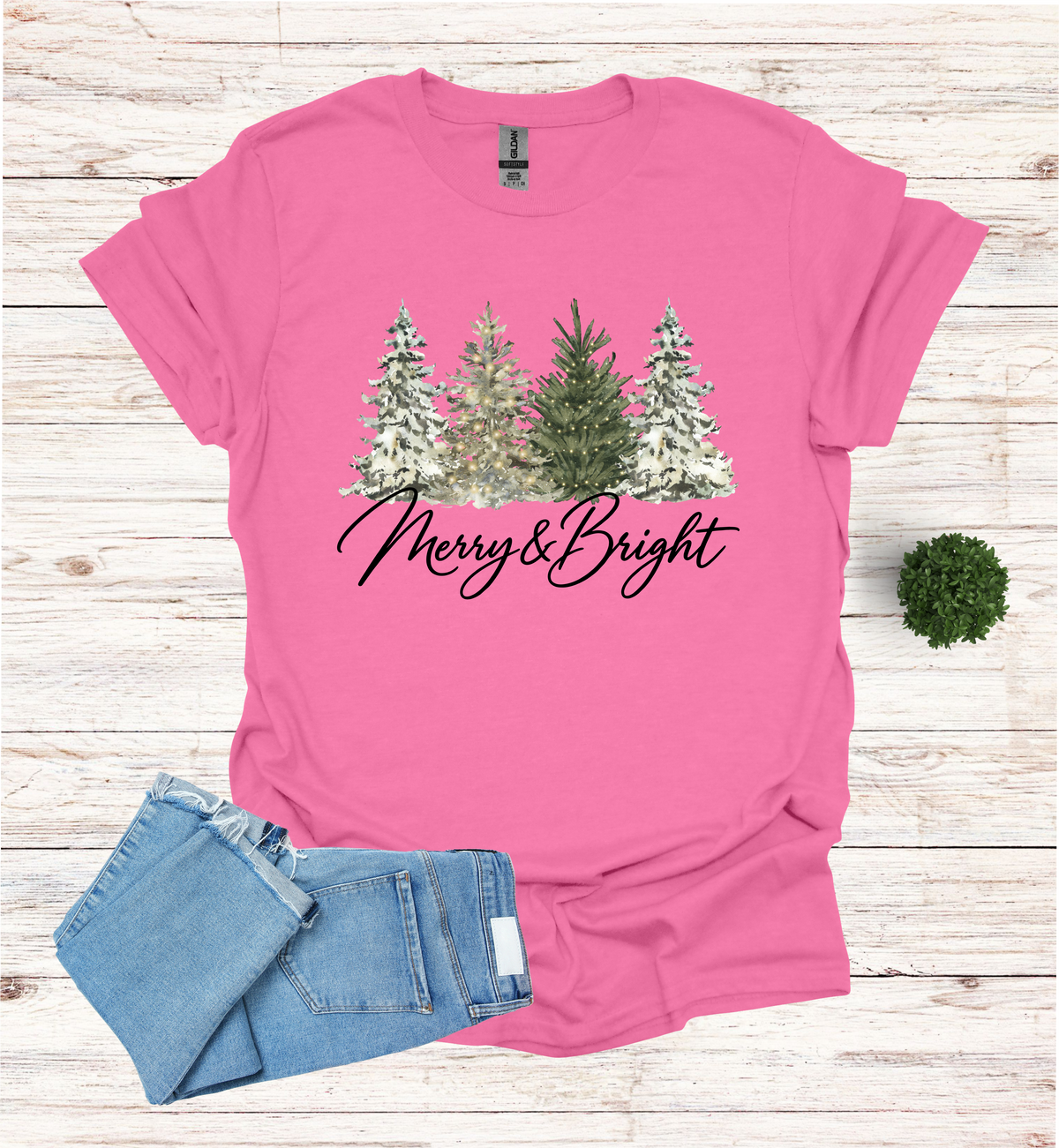 Merry and Bright Water Color Christmas Trees Shirt