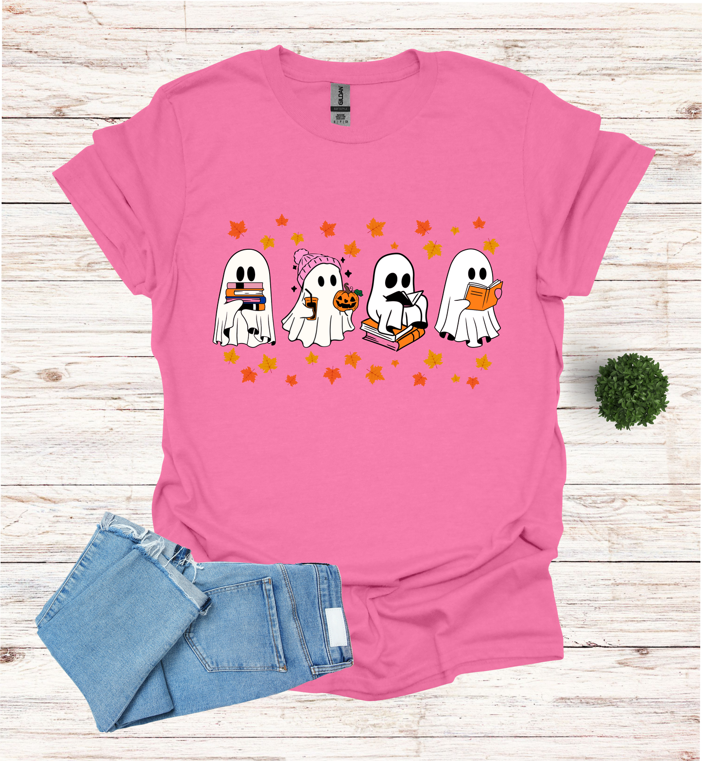 Ghost Reading Books and Falling Leaves Shirt