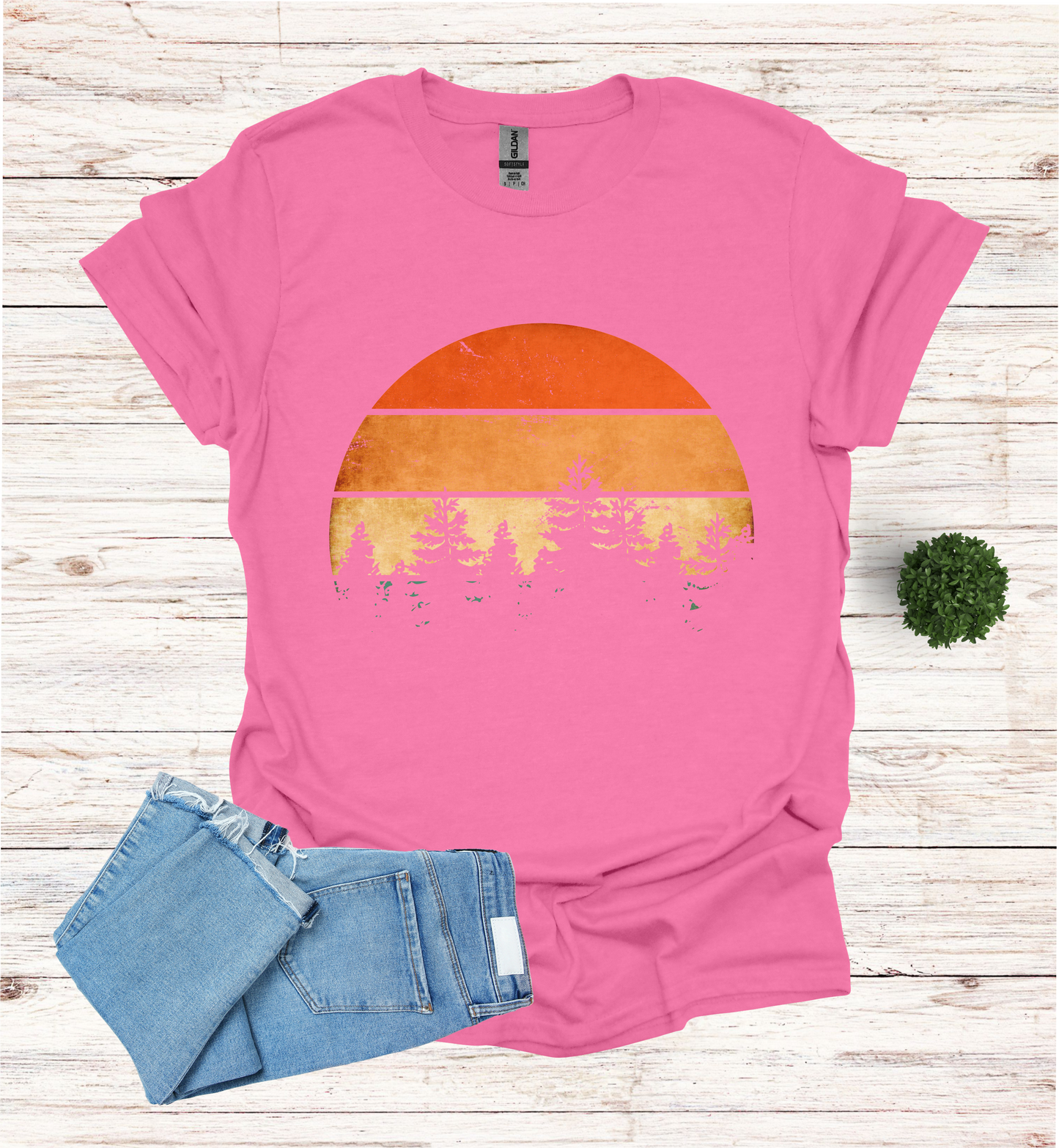 Beautiful Retro Pine Tree forest, Retro sunset Shirt1