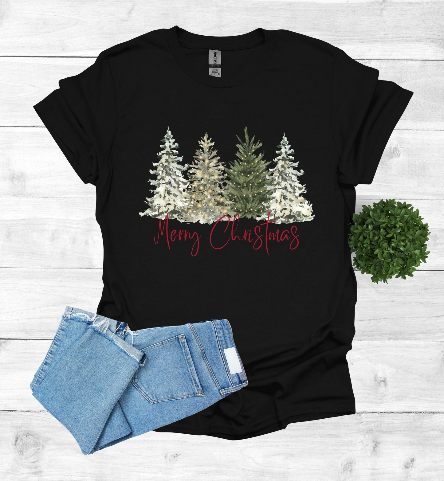 Merry Christmas with Water Color Christmas Trees T-Shirt