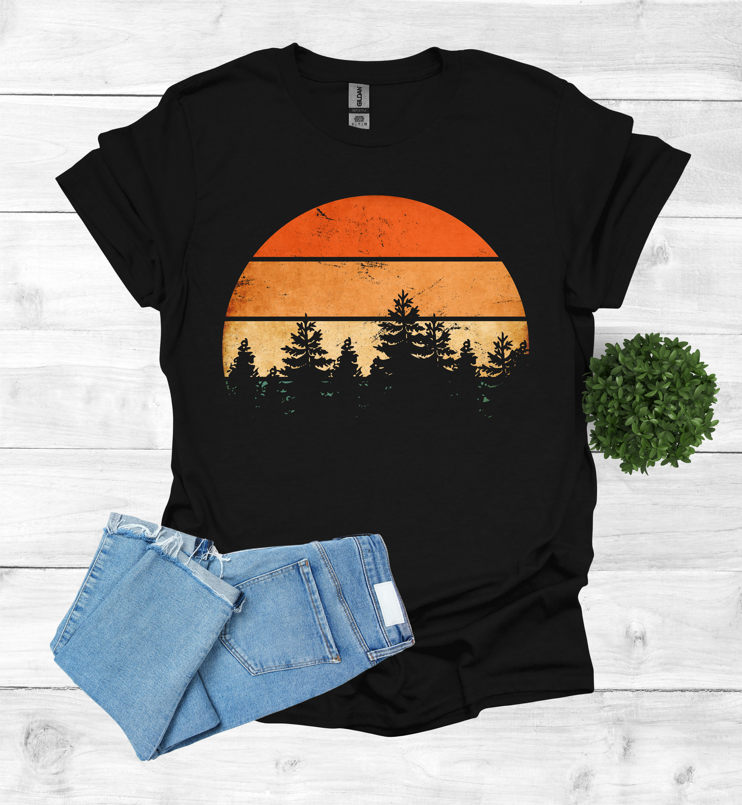 Beautiful Retro Pine Tree forest, Retro sunset Shirt1