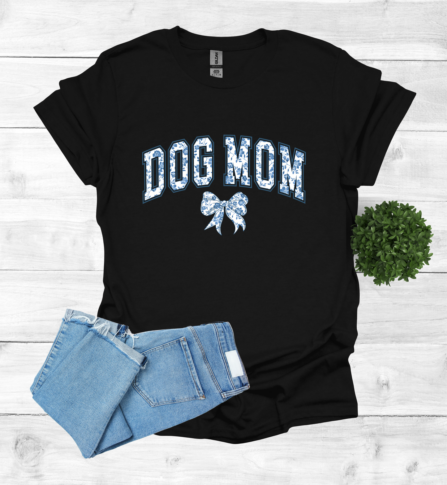 Dog Mom Chinoiserie Blue Coquette T-Shirt