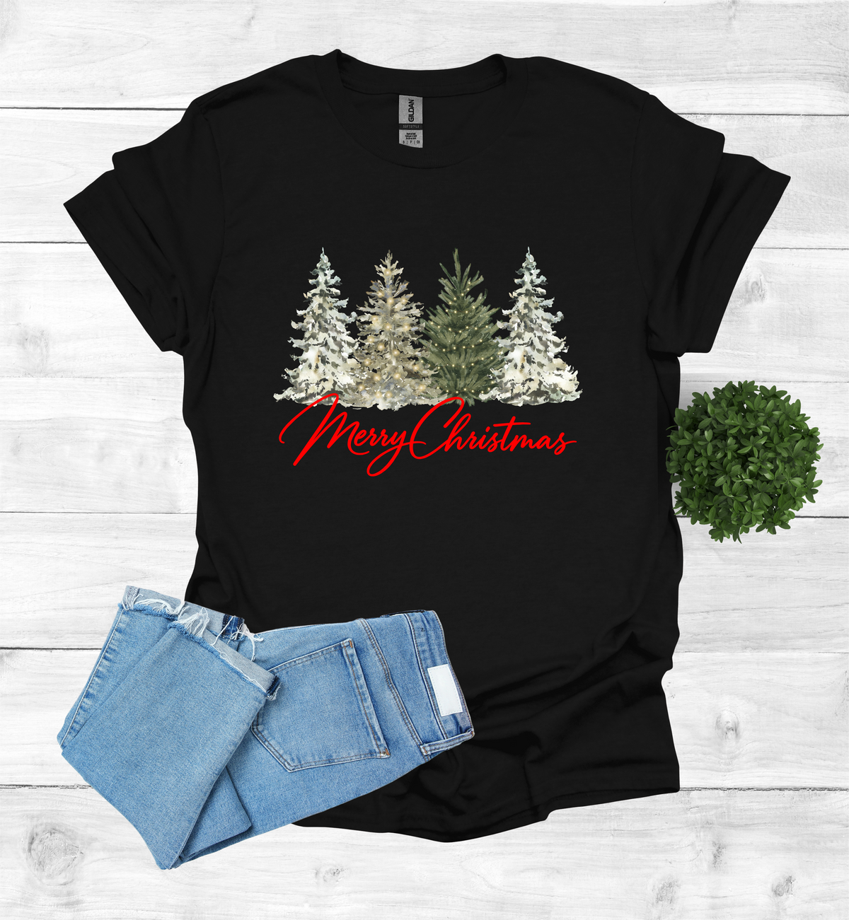 Merry Christmas with Water Color Christmas Trees T-Shirt