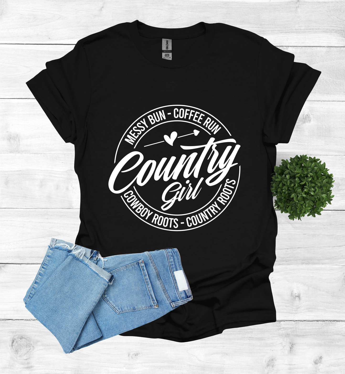 Country Girl Messy Bun, Coffee Run T-Shirt