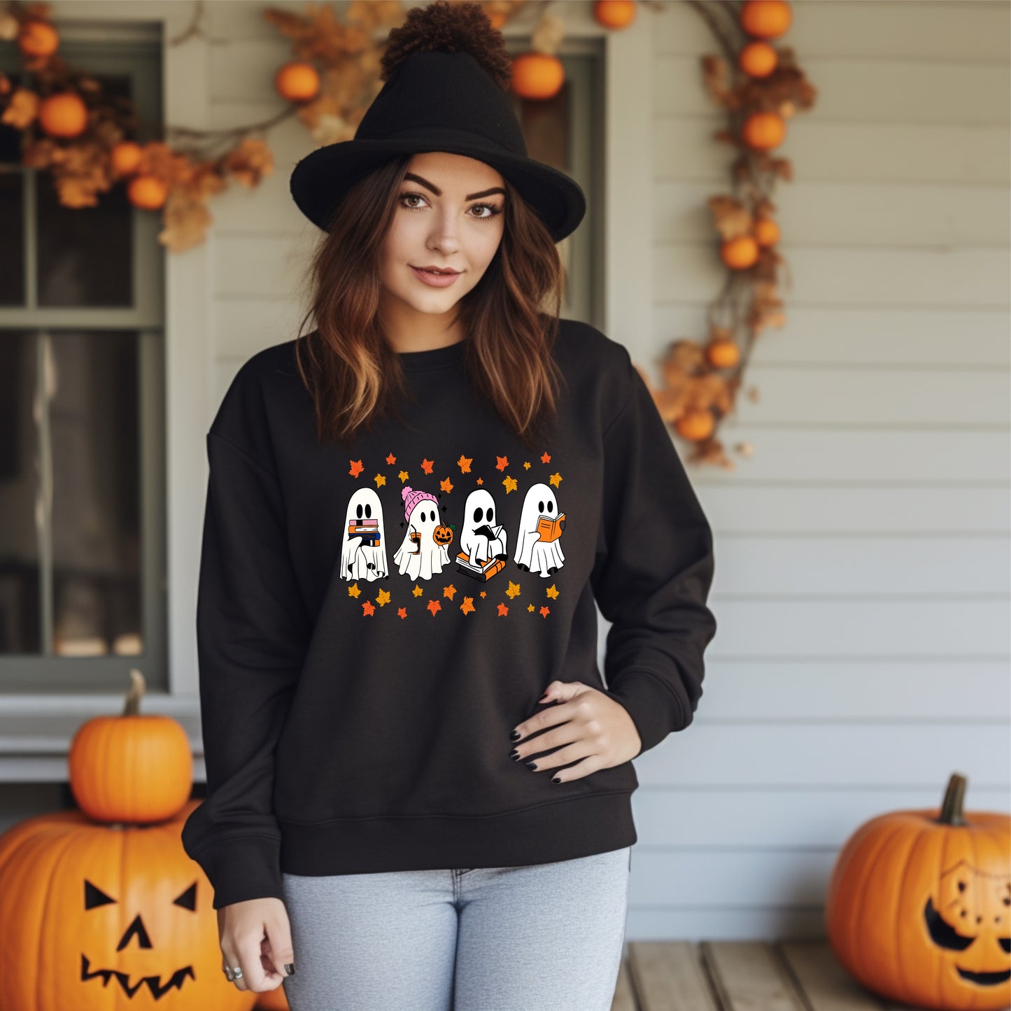 Ghost Reading Books Halloween Sweatshirt