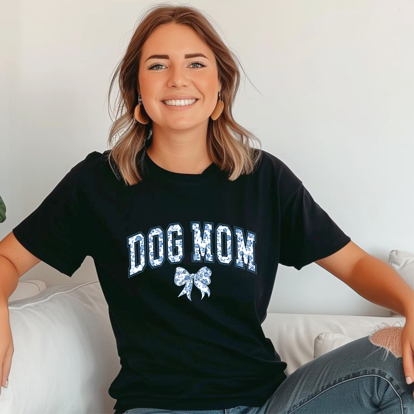 Dog Mom Chinoiserie Blue Coquette T-Shirt