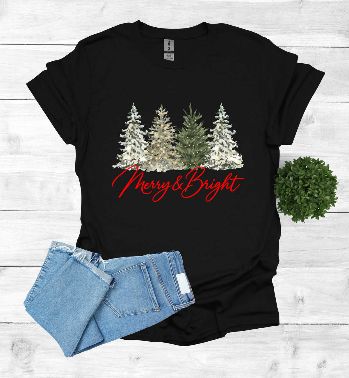 Merry and Bright Water Color Christmas Trees Shirt