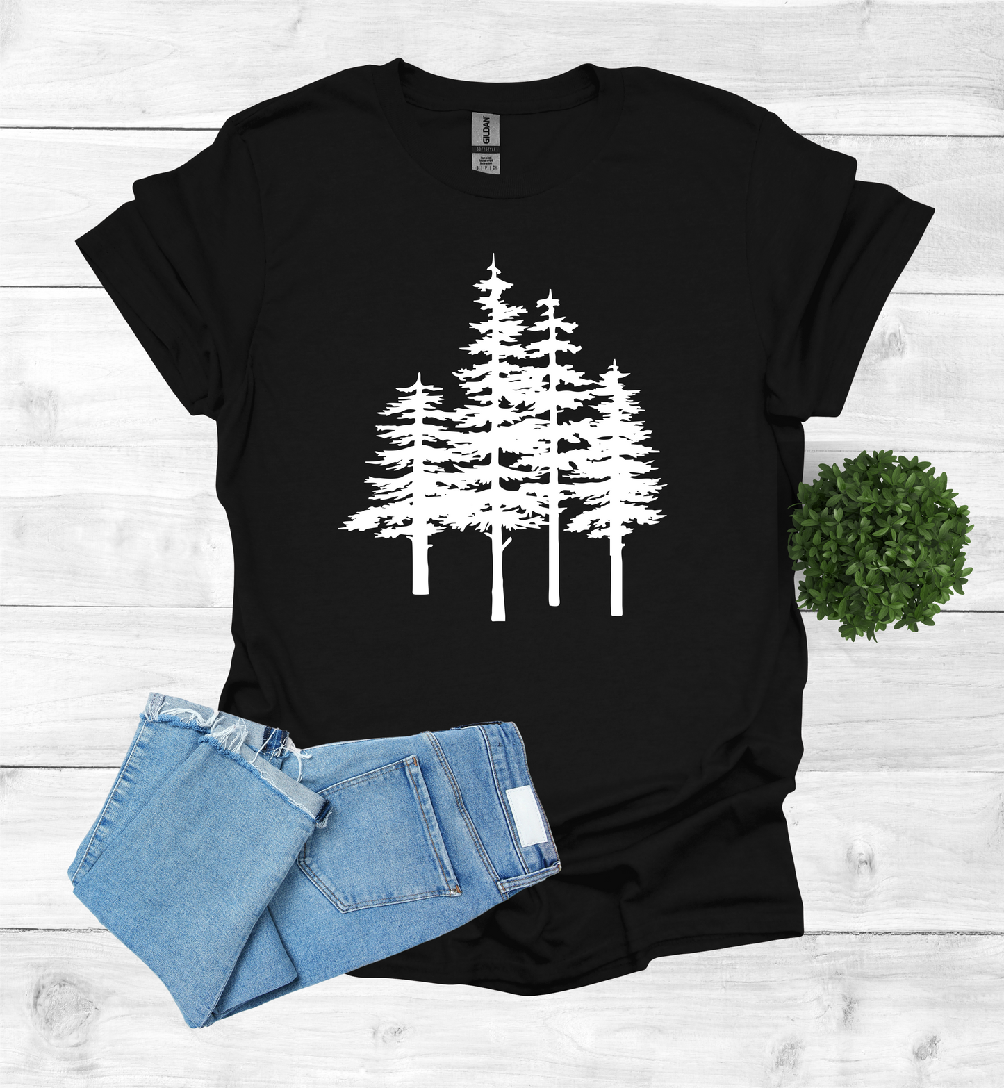 A unique pine trees design on a T-Shirt