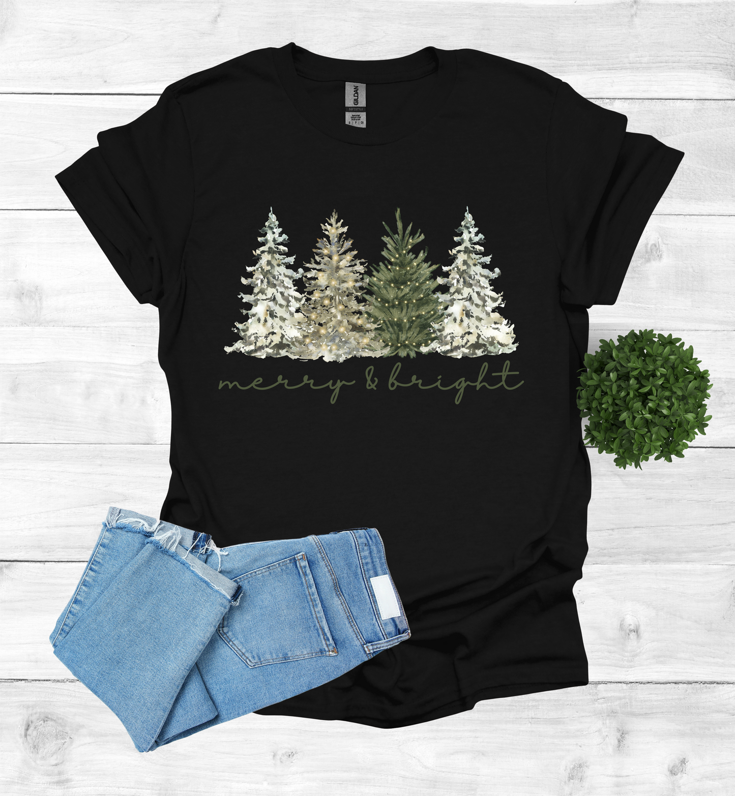 Merry and Bright Water Color Christmas Trees Shirt
