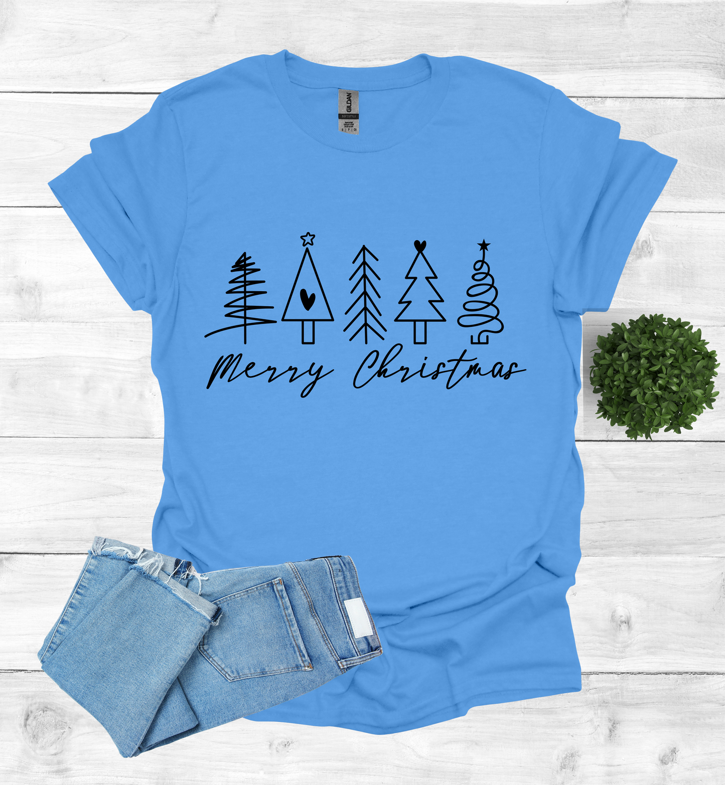 5 Christmas trees with Merry Christmas