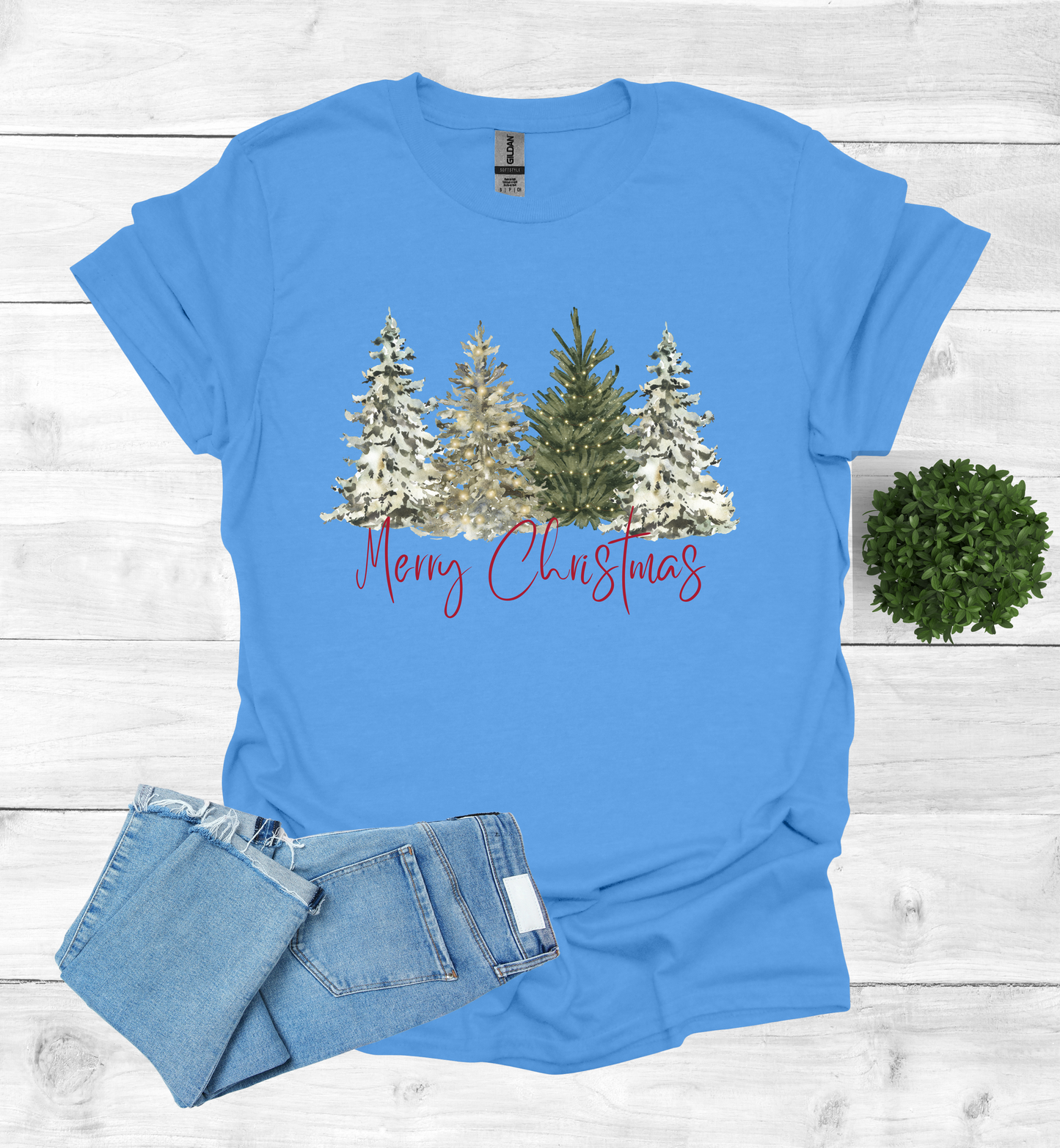Merry Christmas with Water Color Christmas Trees T-Shirt