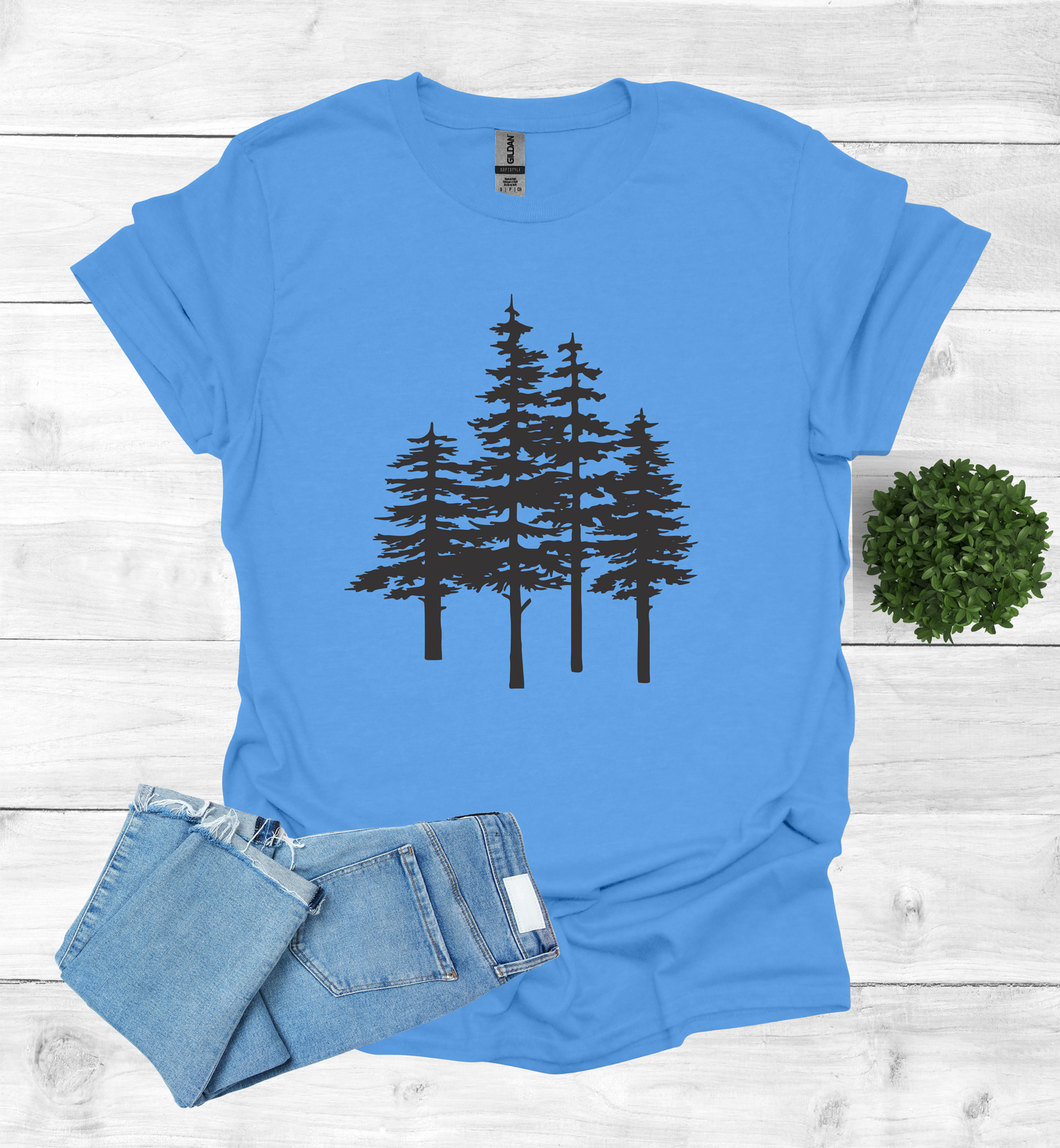 A unique pine trees design on a T-Shirt