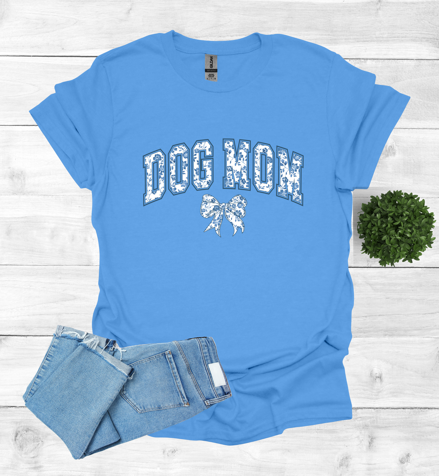 Dog Mom Chinoiserie Blue Coquette T-Shirt