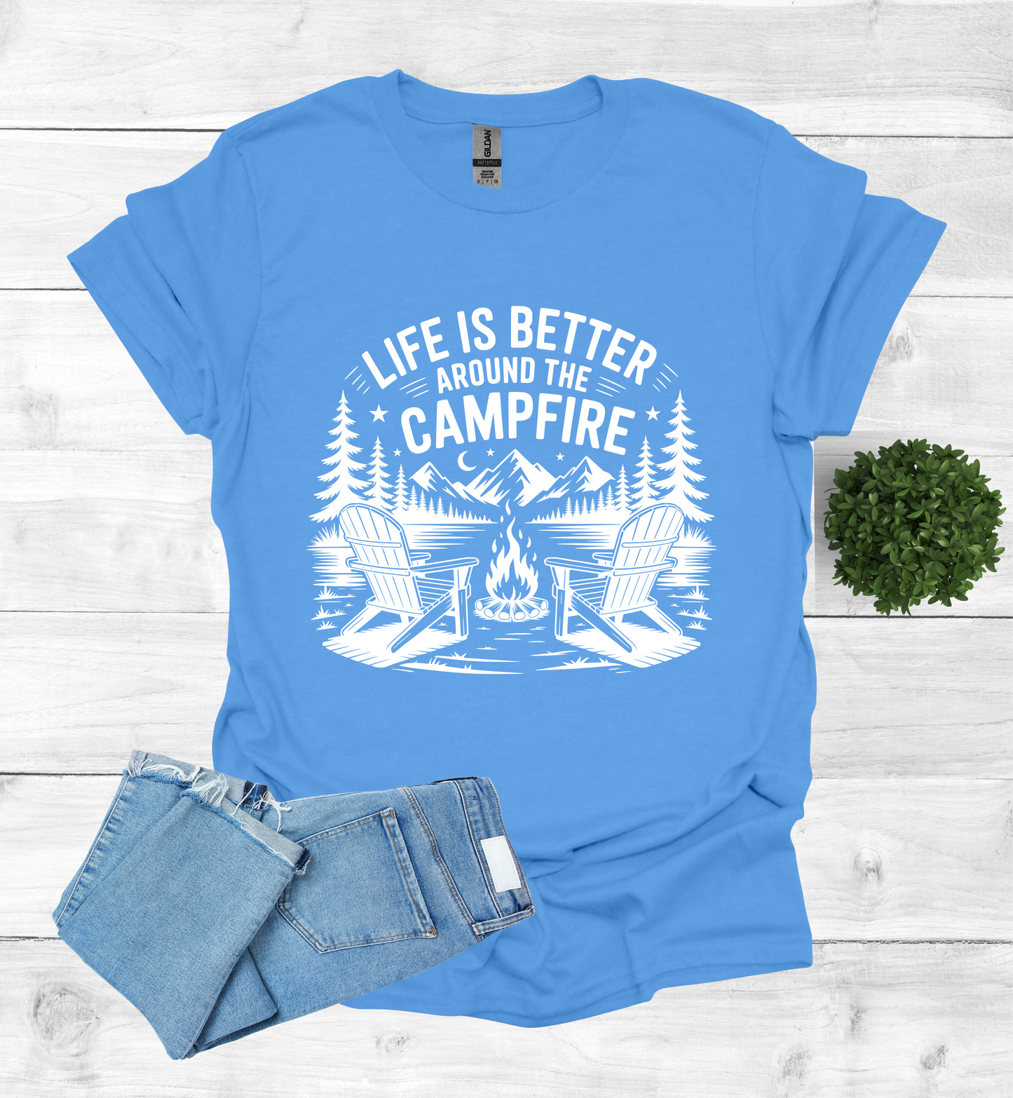Life is better around the campfire scene