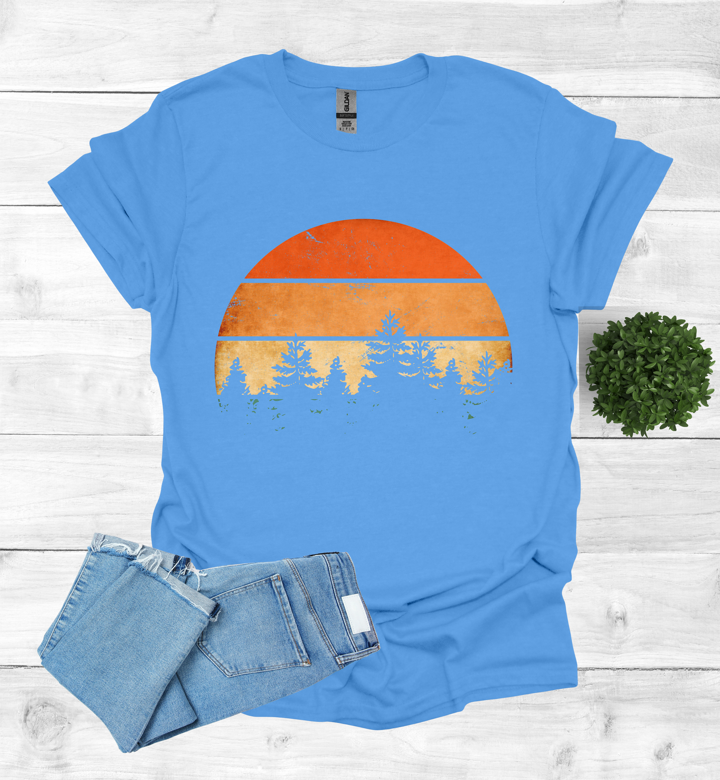 Beautiful Retro Pine Tree forest, Retro sunset Shirt1