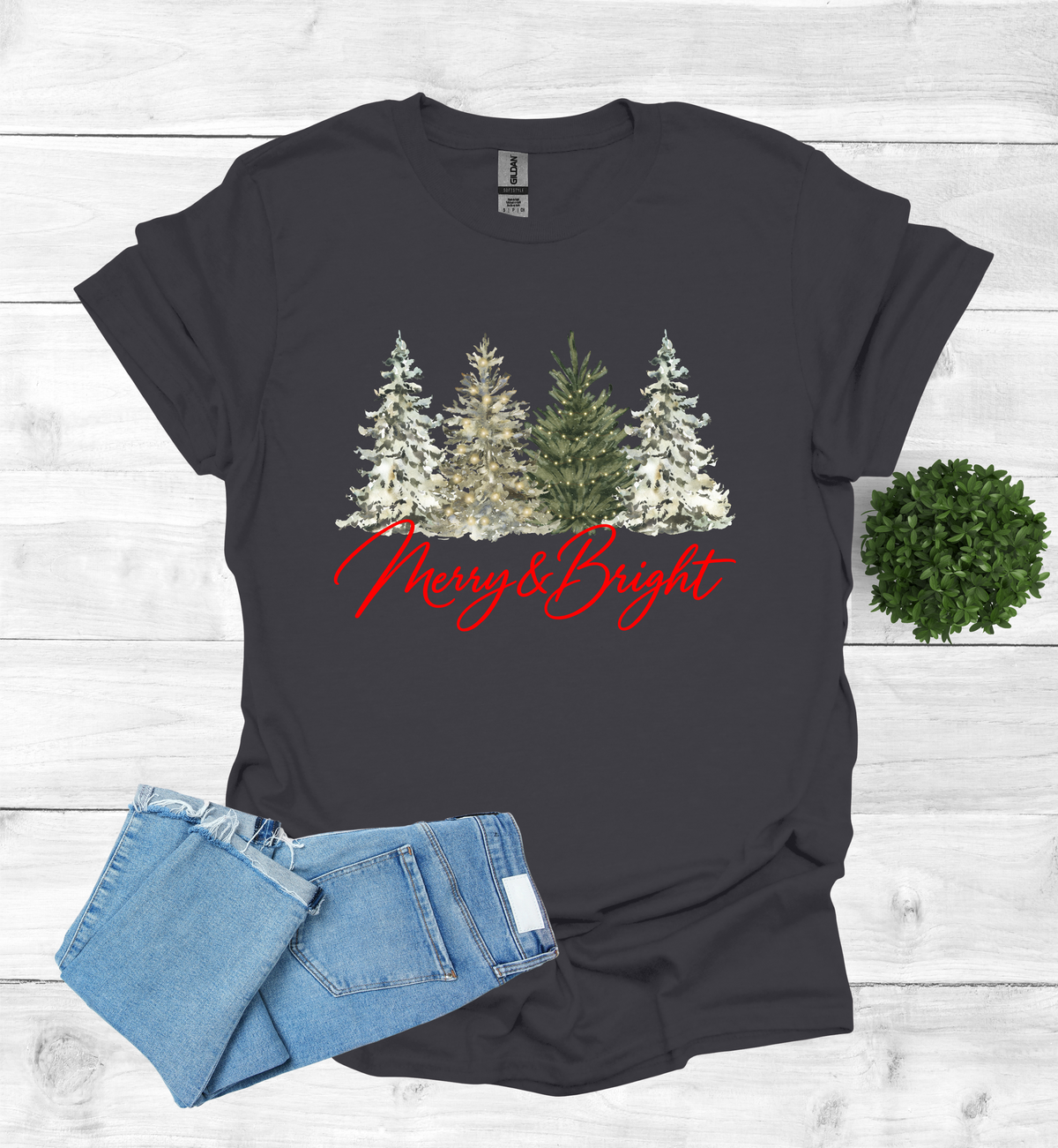 Merry and Bright Water Color Christmas Trees Shirt