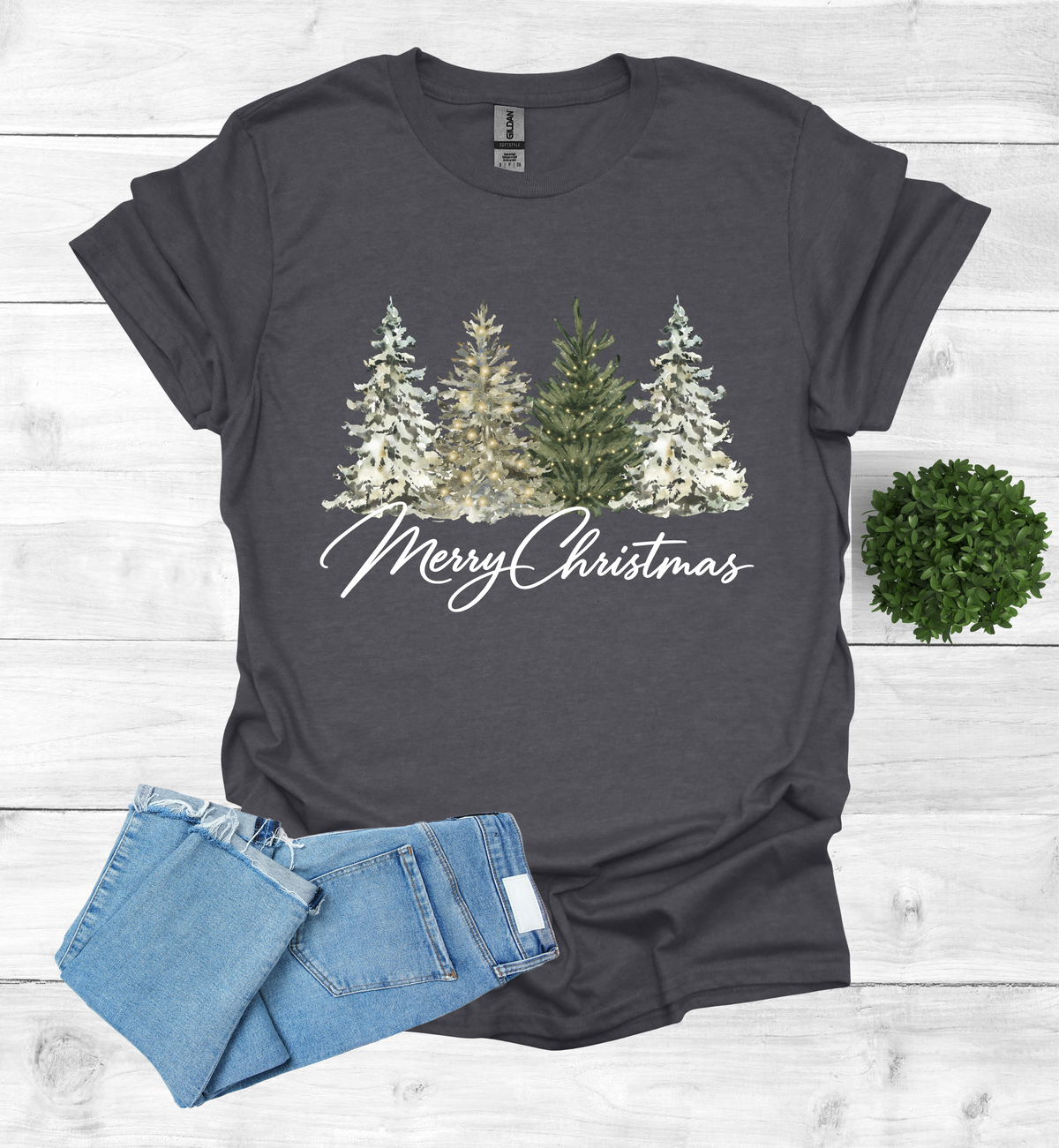 Merry Christmas with Water Color Christmas Trees T-Shirt