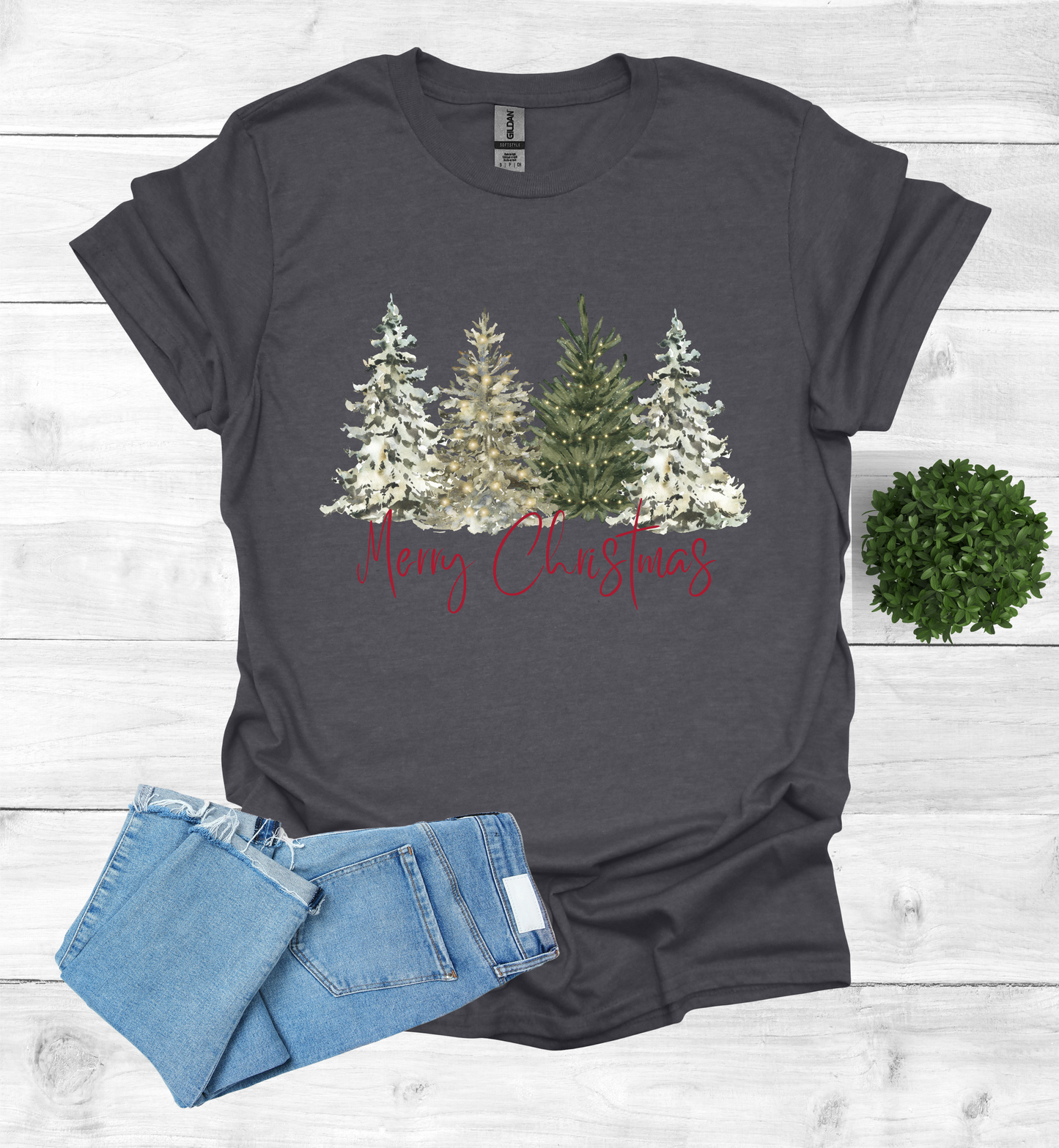 Merry Christmas with Water Color Christmas Trees T-Shirt