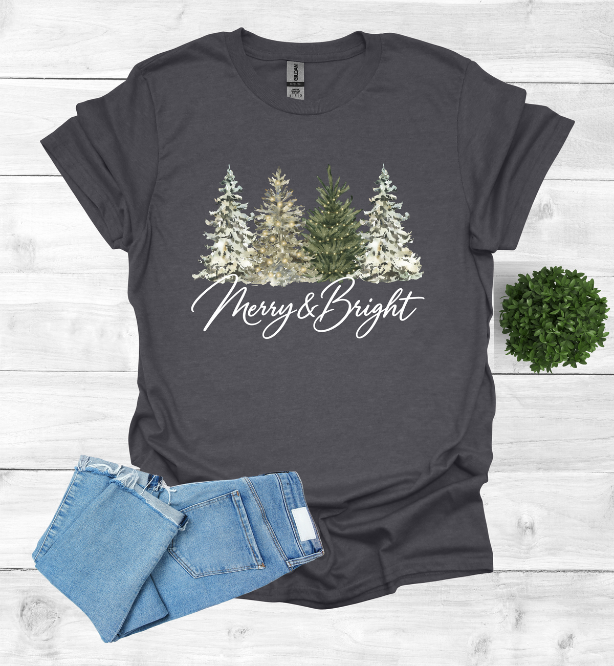 Merry and Bright Water Color Christmas Trees Shirt