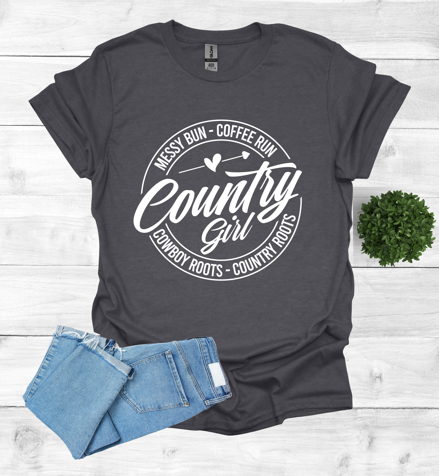 Country Girl Messy Bun, Coffee Run T-Shirt