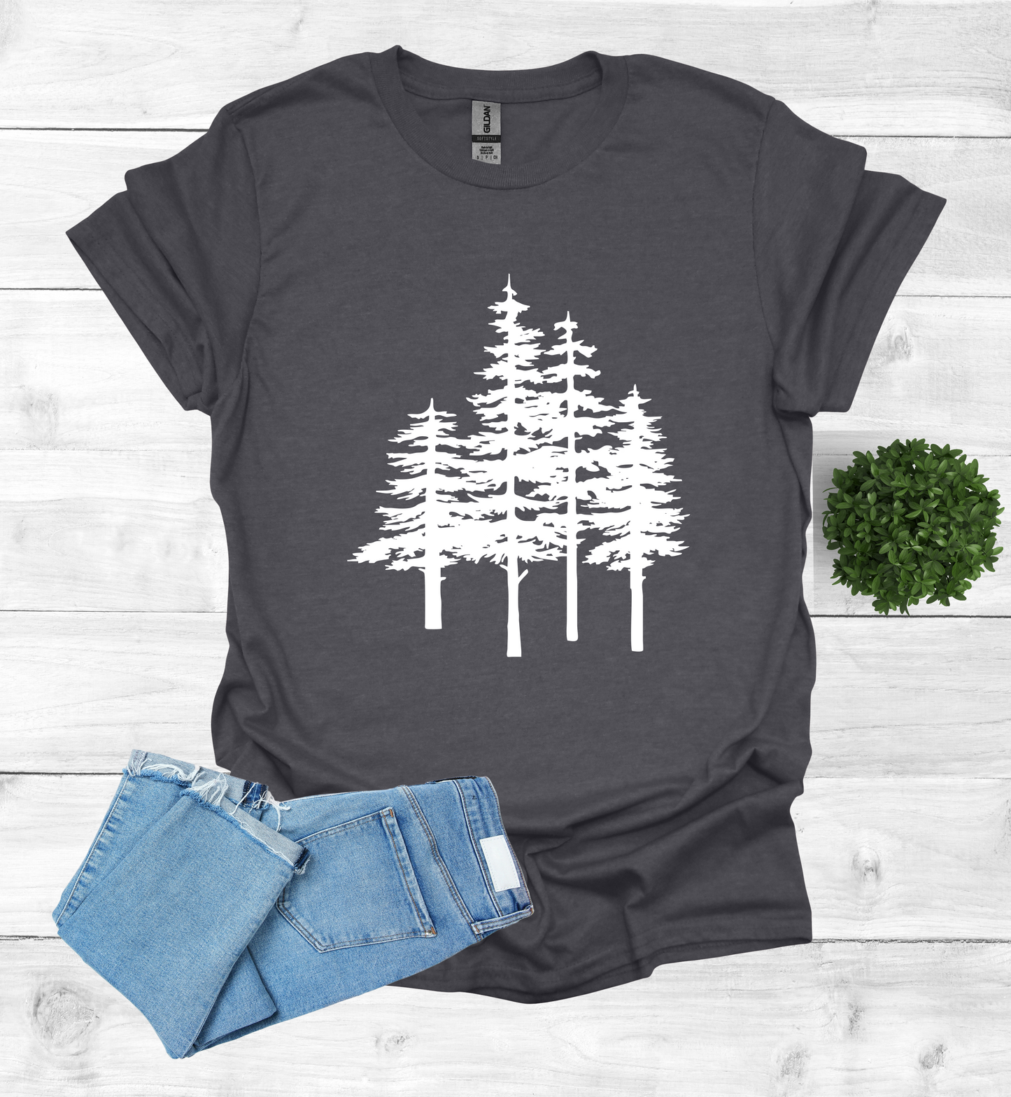 A unique pine trees design on a T-Shirt