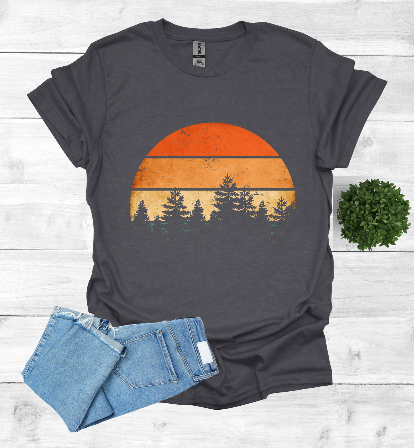 Beautiful Retro Pine Tree forest, Retro sunset Shirt1