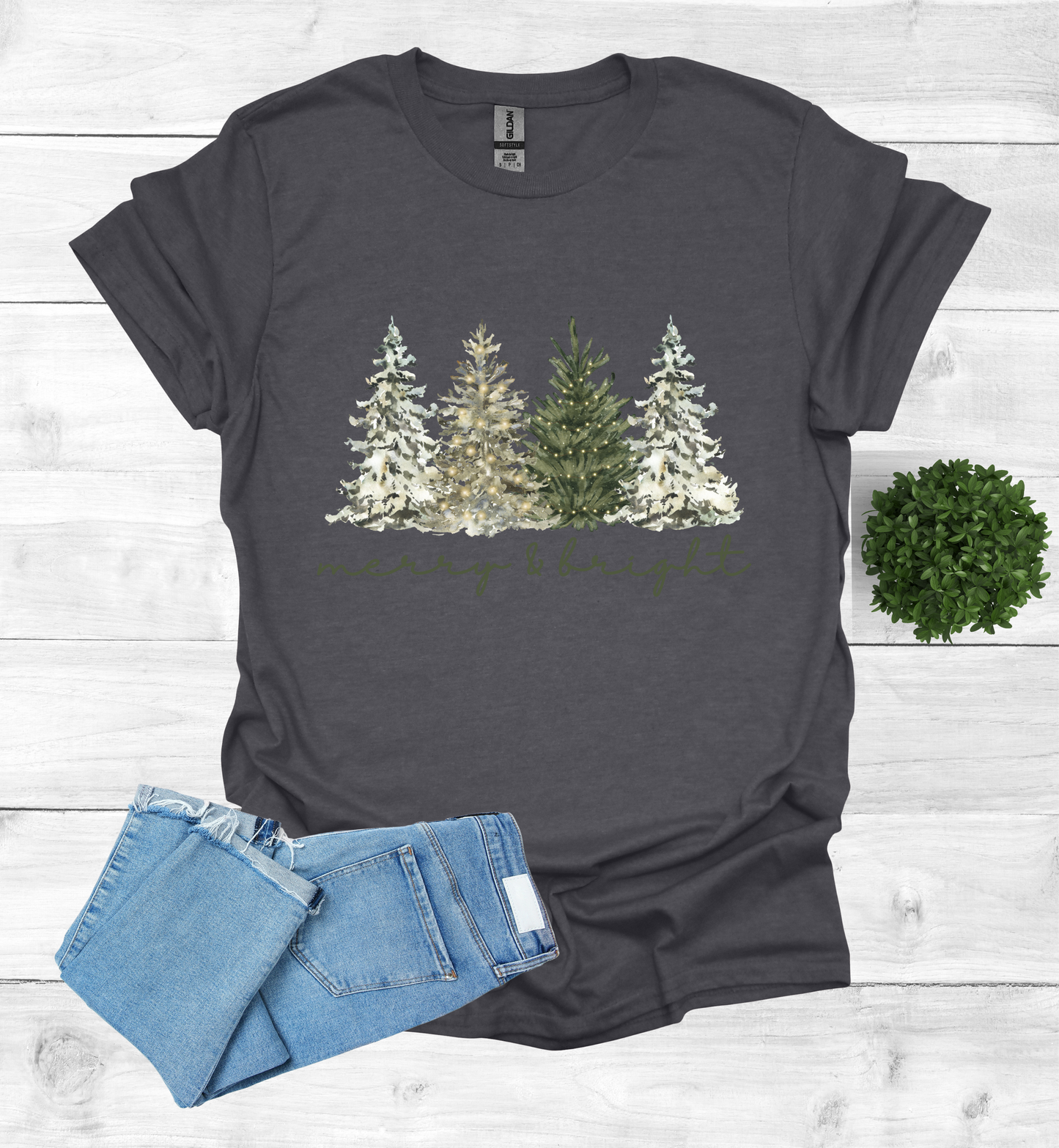 Merry and Bright Water Color Christmas Trees Shirt