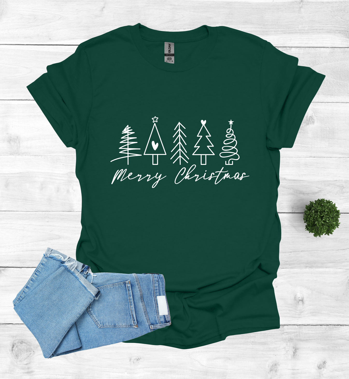5 Christmas trees with Merry Christmas