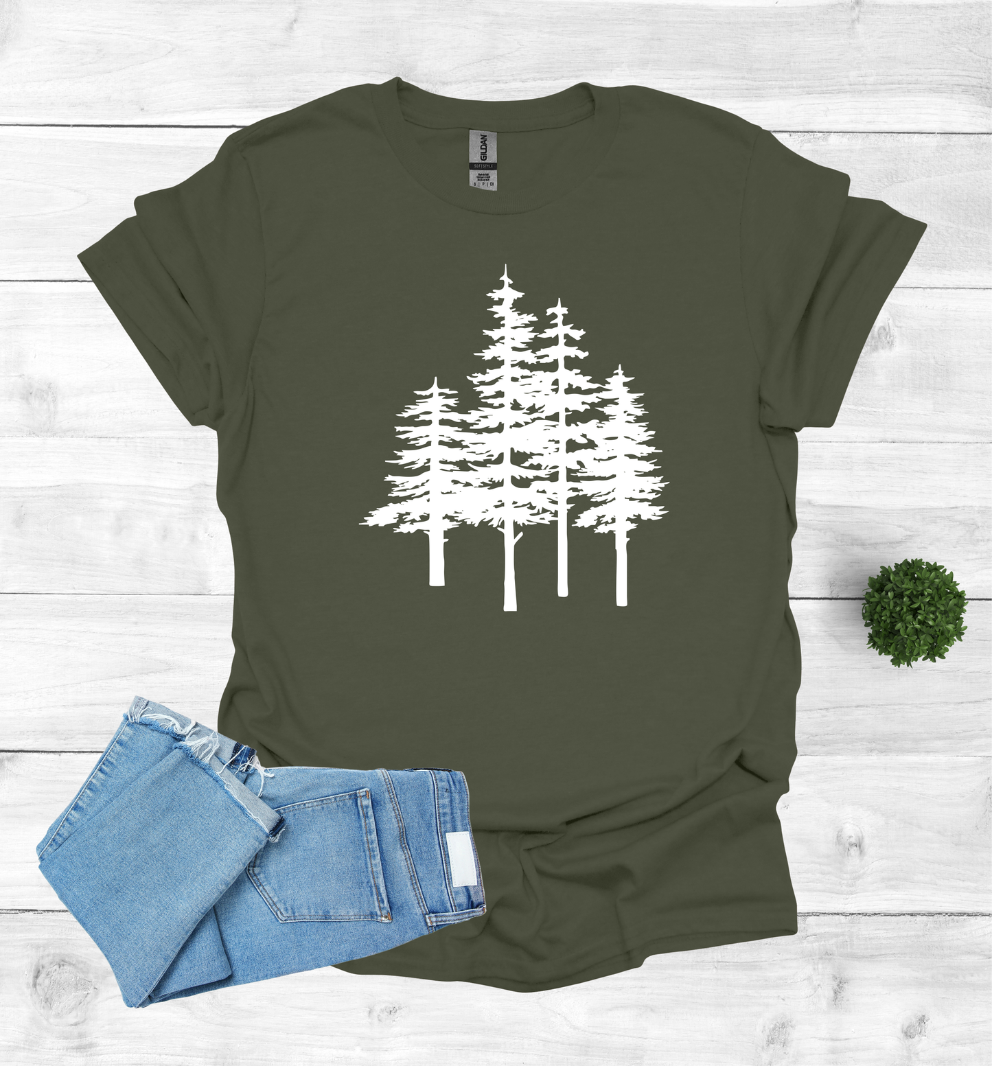A unique pine trees design on a T-Shirt