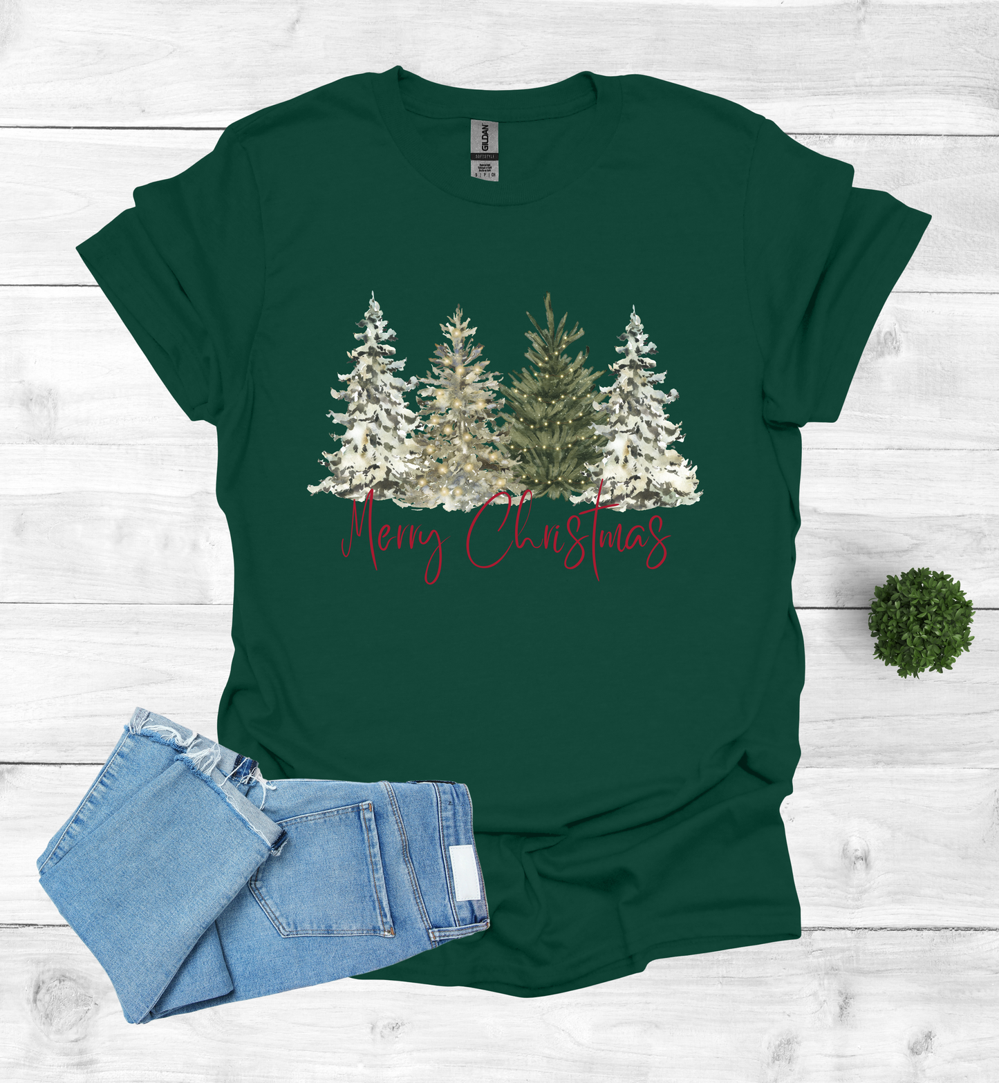 Merry Christmas with Water Color Christmas Trees T-Shirt