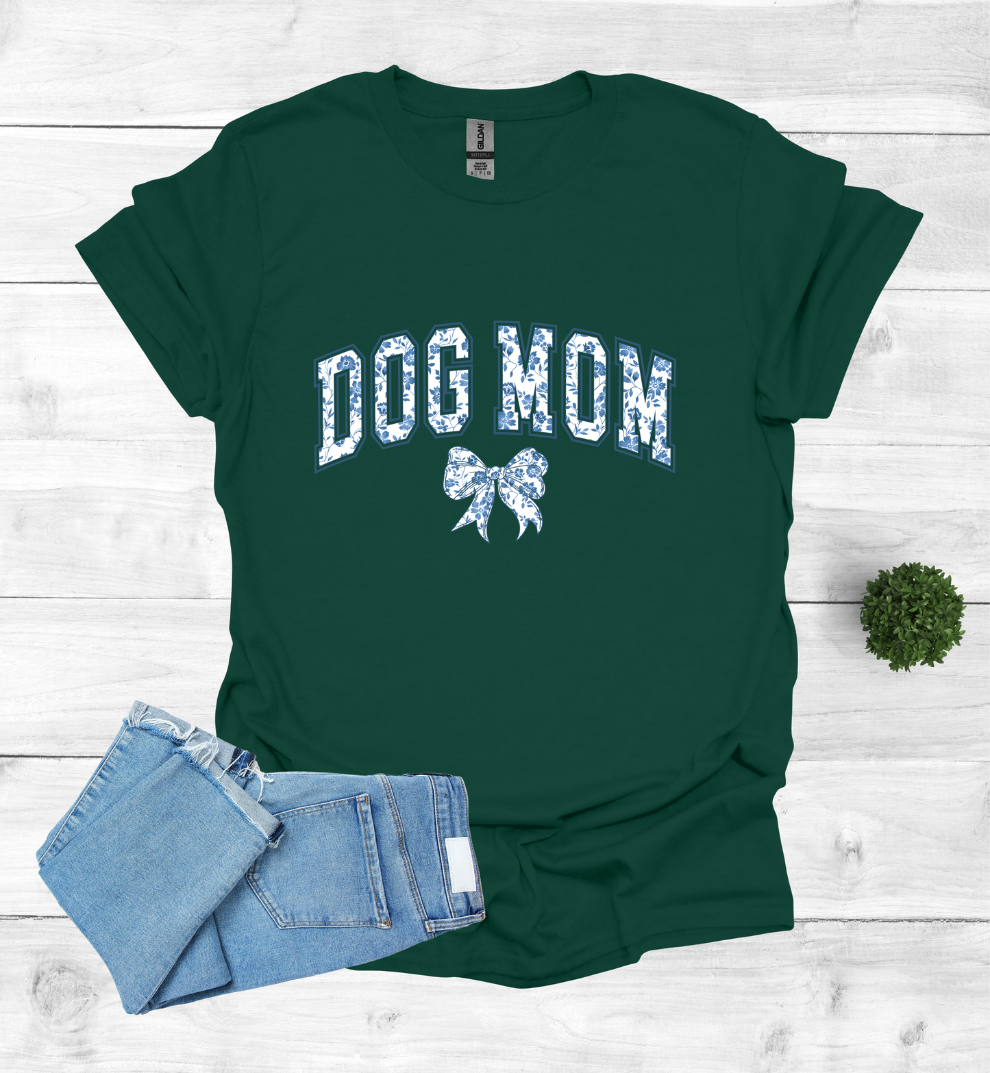 Dog Mom Chinoiserie Blue Coquette T-Shirt