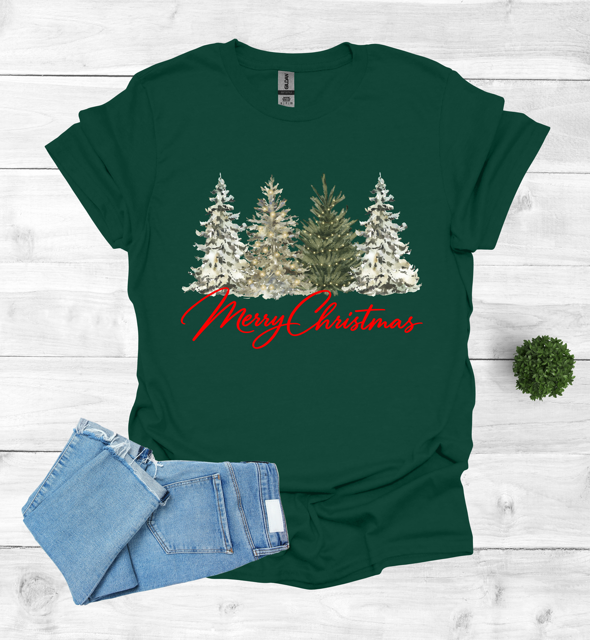 Merry Christmas with Water Color Christmas Trees T-Shirt