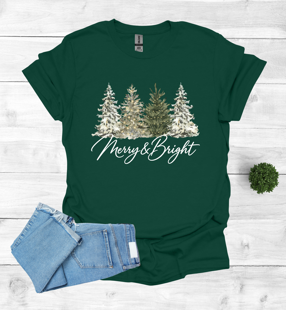 Merry and Bright Water Color Christmas Trees Shirt