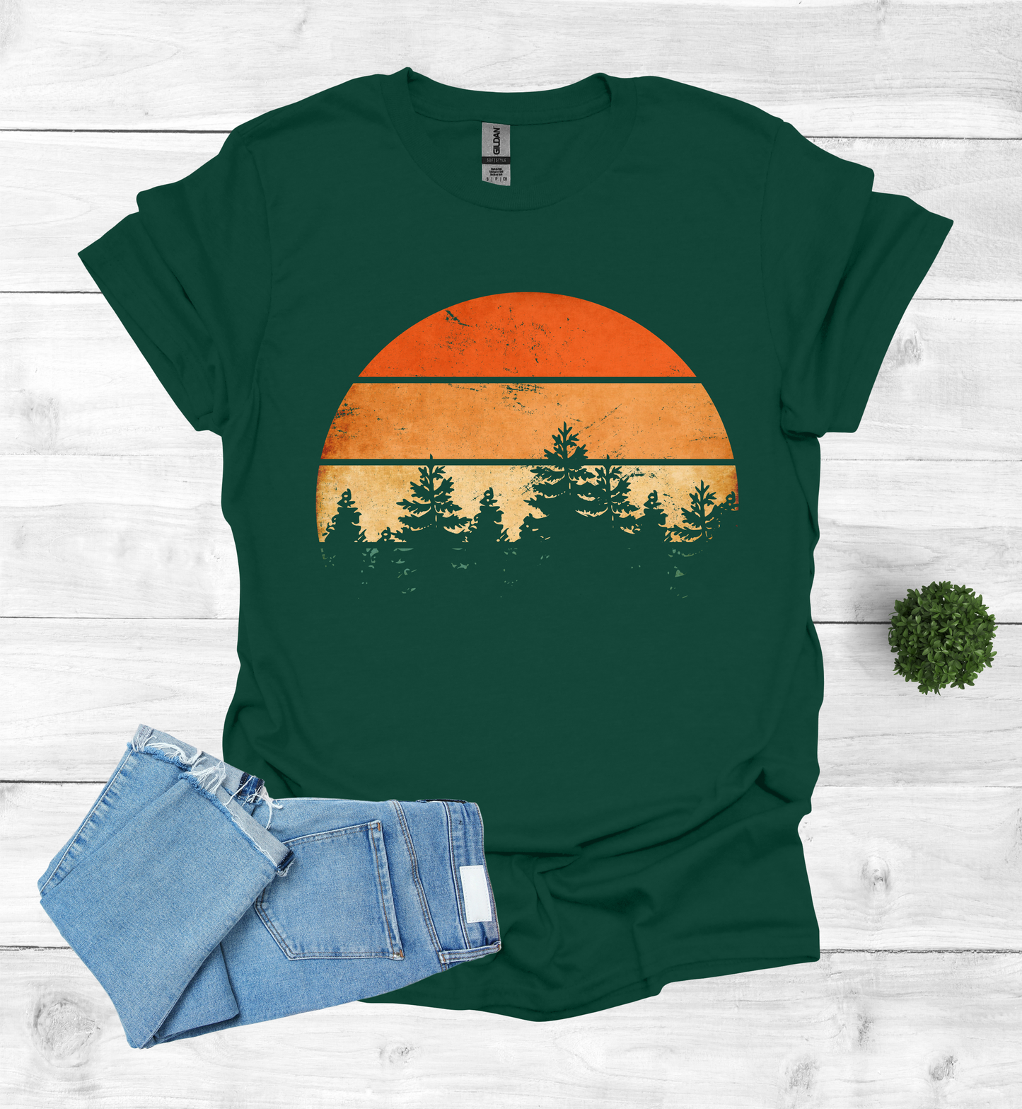 Beautiful Retro Pine Tree forest, Retro sunset Shirt1